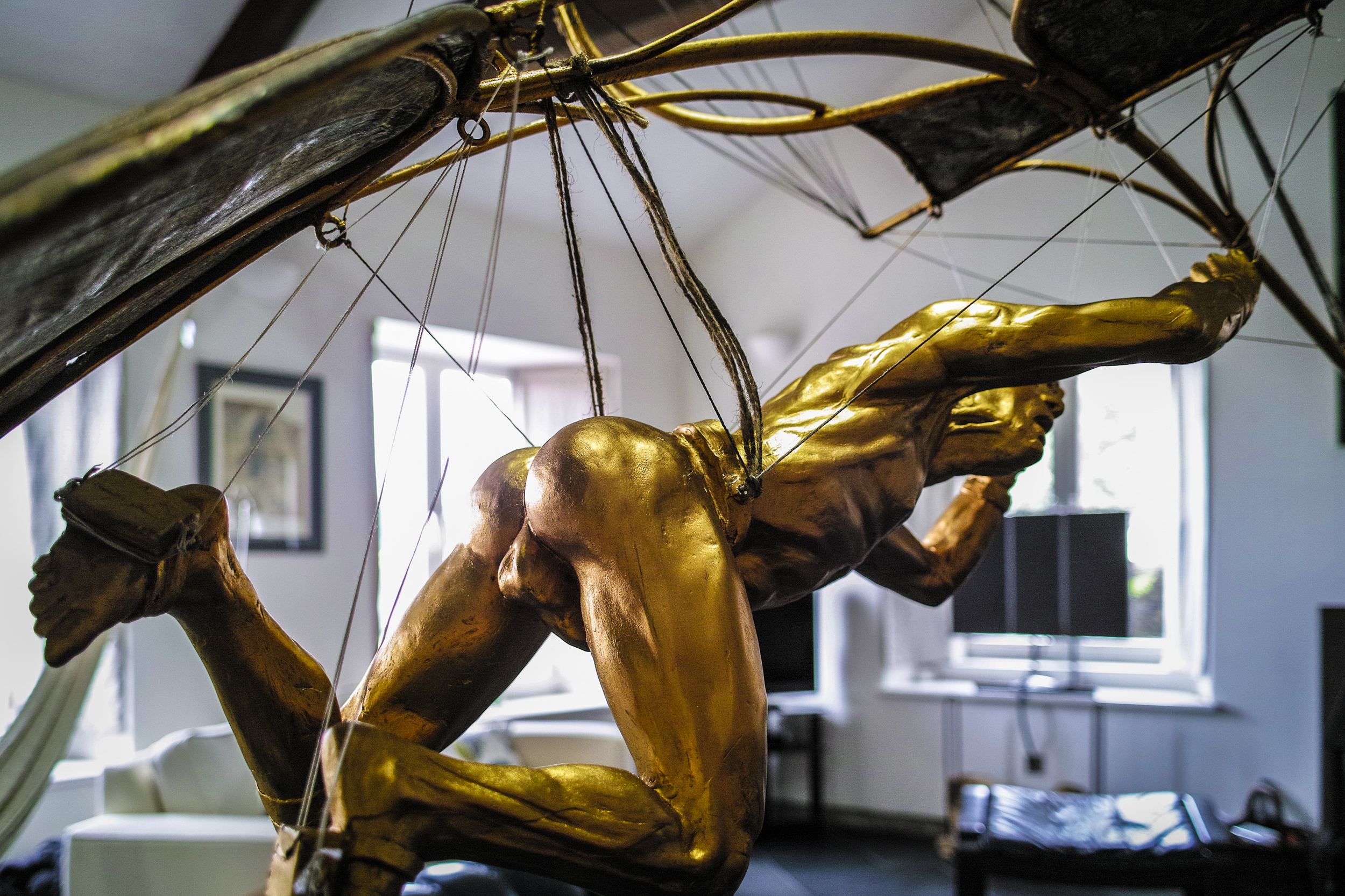 Courtesy of David and Rachel Clements Whilst writing, I made a number of clay pieces relating to the story, images of Pasiphae, Daedalos and Icaros, and the giant, Talos. Later, I was commissioned to make this large piece in steel/fibreglass