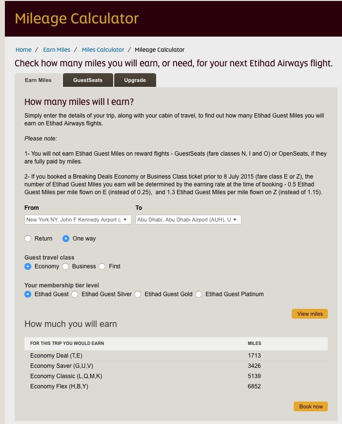 Etihad Guest Award Chart