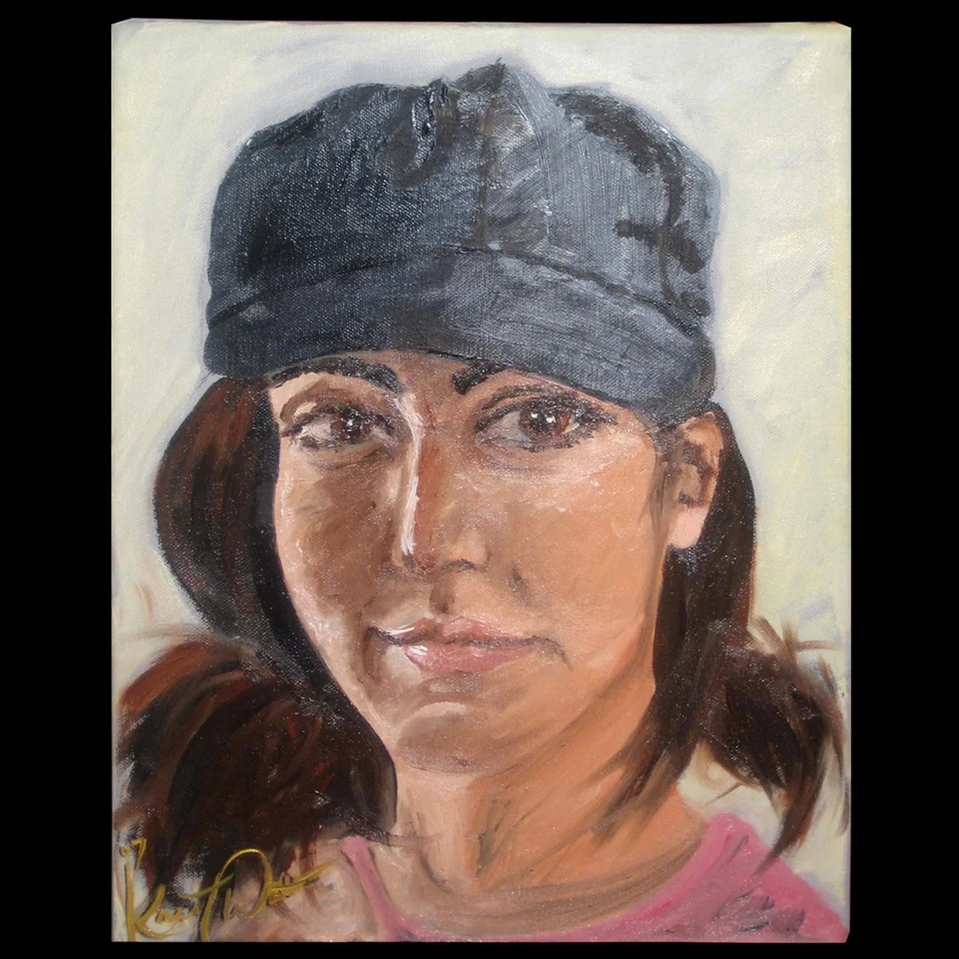 "self portrait with hat" oil on canvas 12"x14"