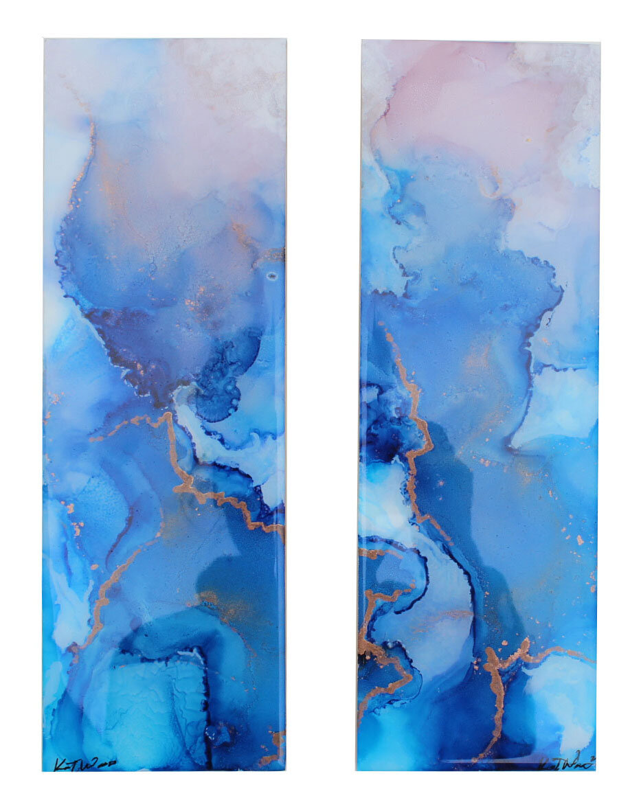 Original Alcohol Ink Art, Alcohol Ink Art on Yupo Paper Mounted on a Wood  Panel, Modern Art, Abstract Art, Blue Gold and Purpl 9 X 12resin 