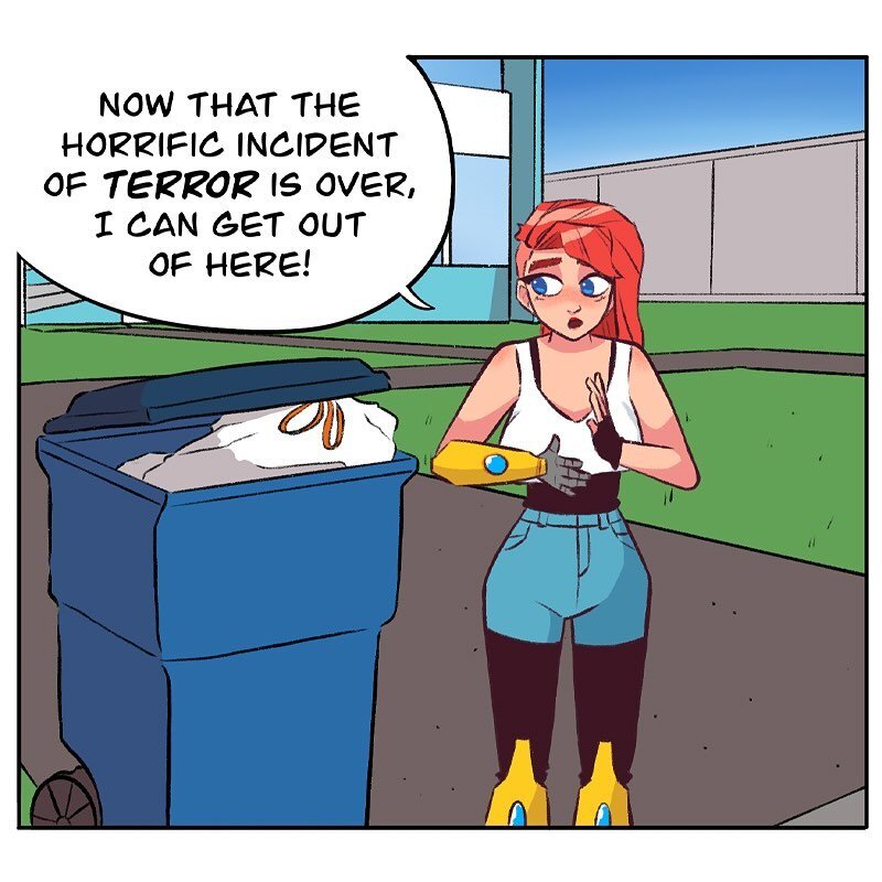 Page 24 of Rocket Fist! Read more at the links in bio! I&rsquo;m glad she got that sentient garbage situation worked out. 

________________________________________ #webcomic #webcomics #webcomicseries #webcomicart #digitalcomic #digitalcomics #digit