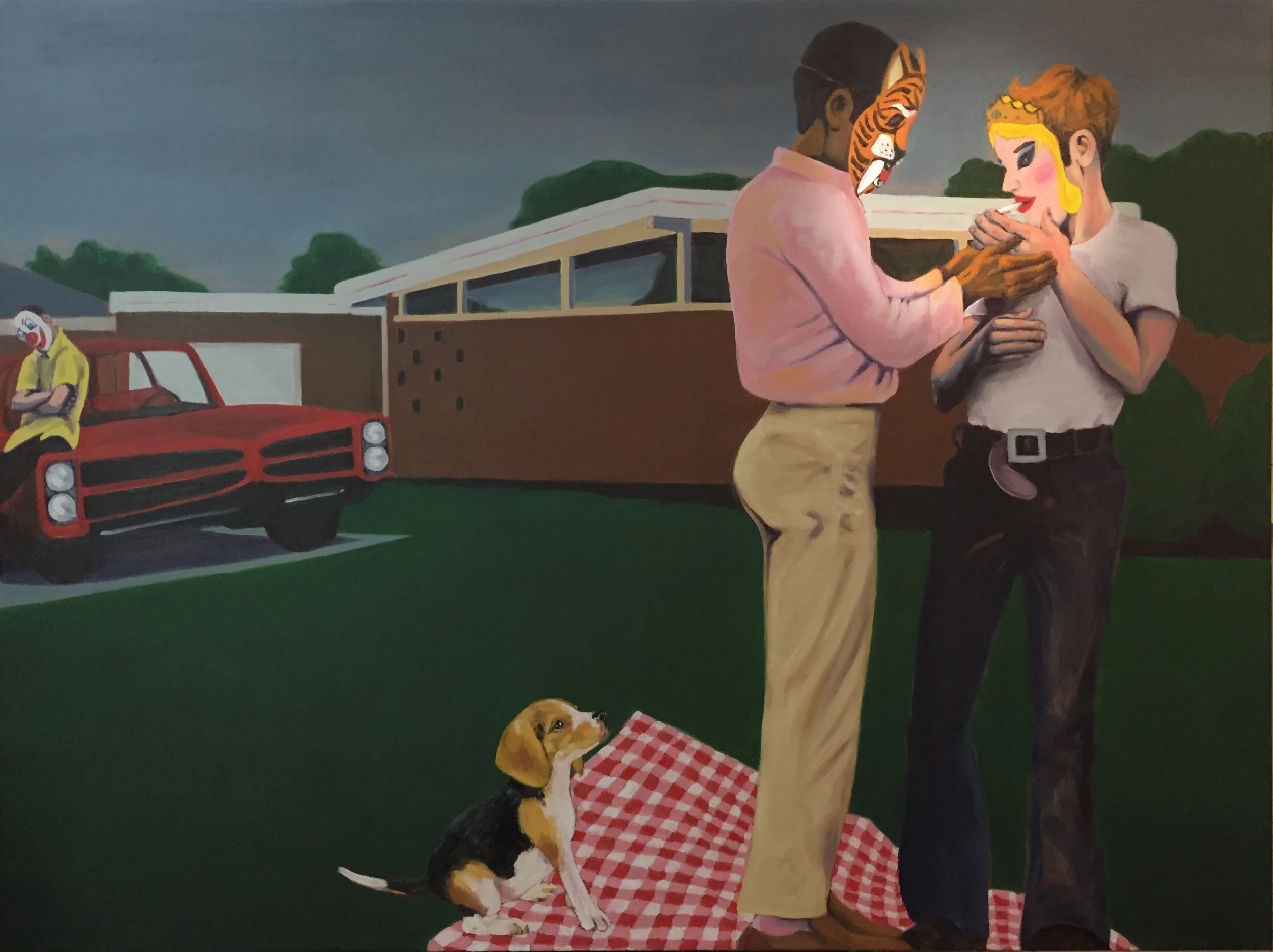I fear this one won't work out – this isn't even what it really looks like, I put a gray layer over it in photoshop excepting the bright area where they're lighting the cigarette. I wanted to see how it would look before painting it. Mostly because I can't paint it until it dries more.