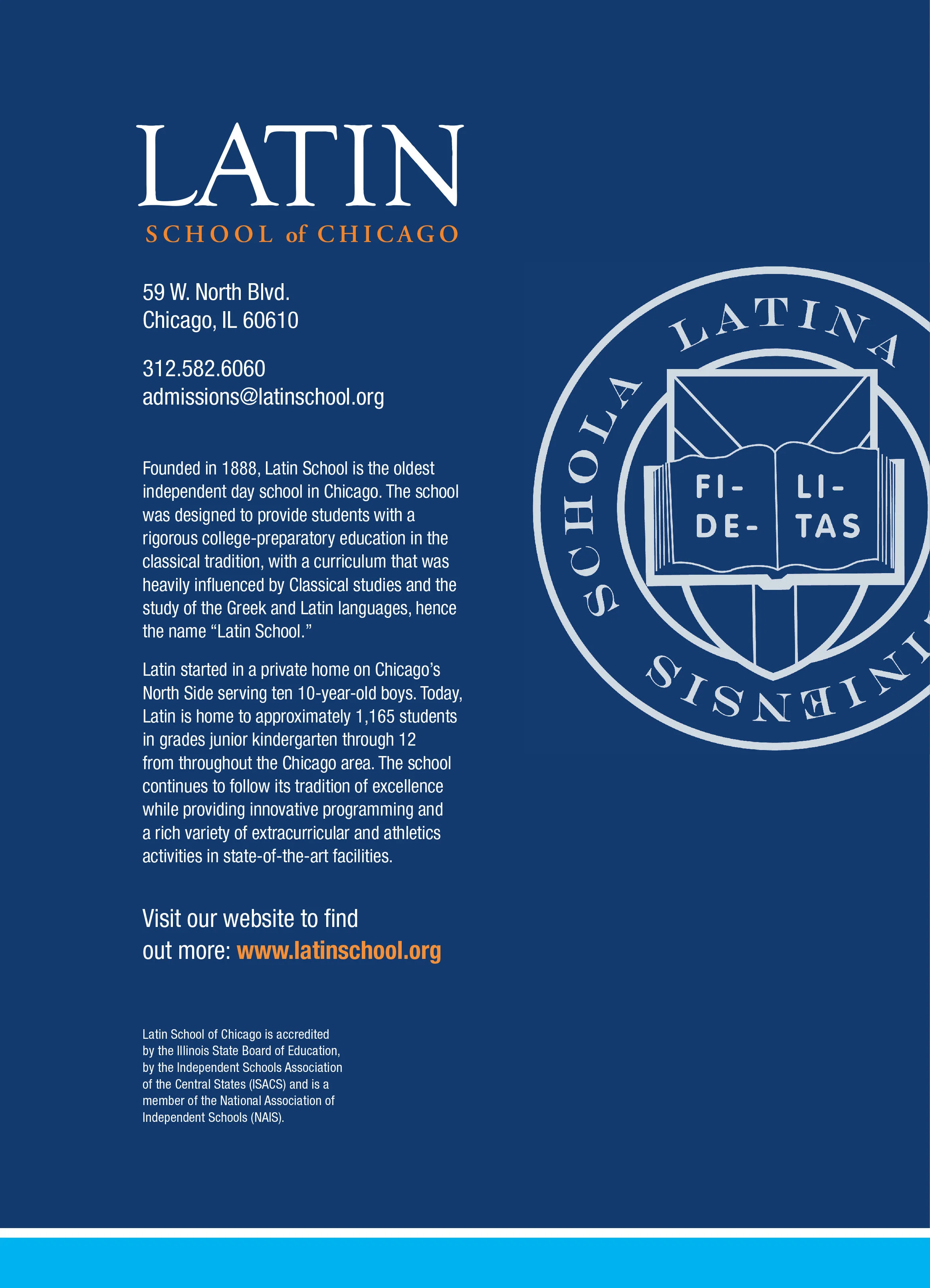 The back of the brochure features Latin's seal