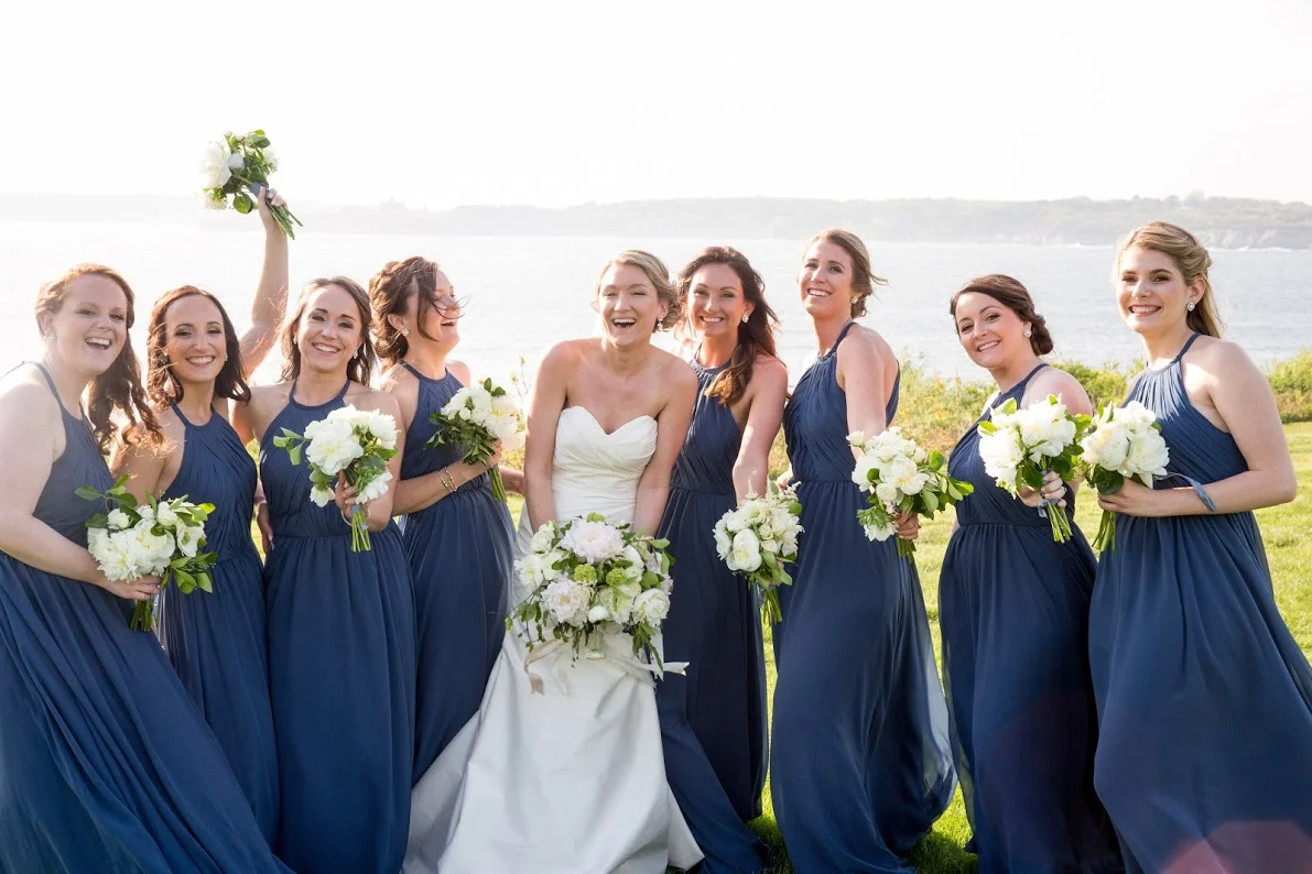 white and green bouquets: oceancliff wedding bridesmaid and bride