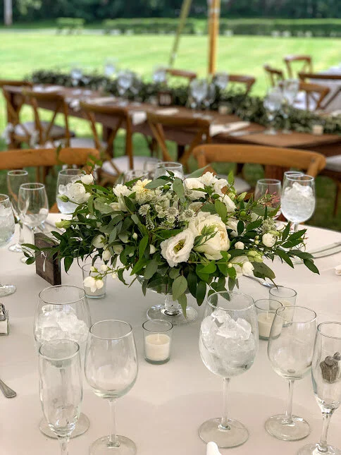 Compote centerpiece, garden lush