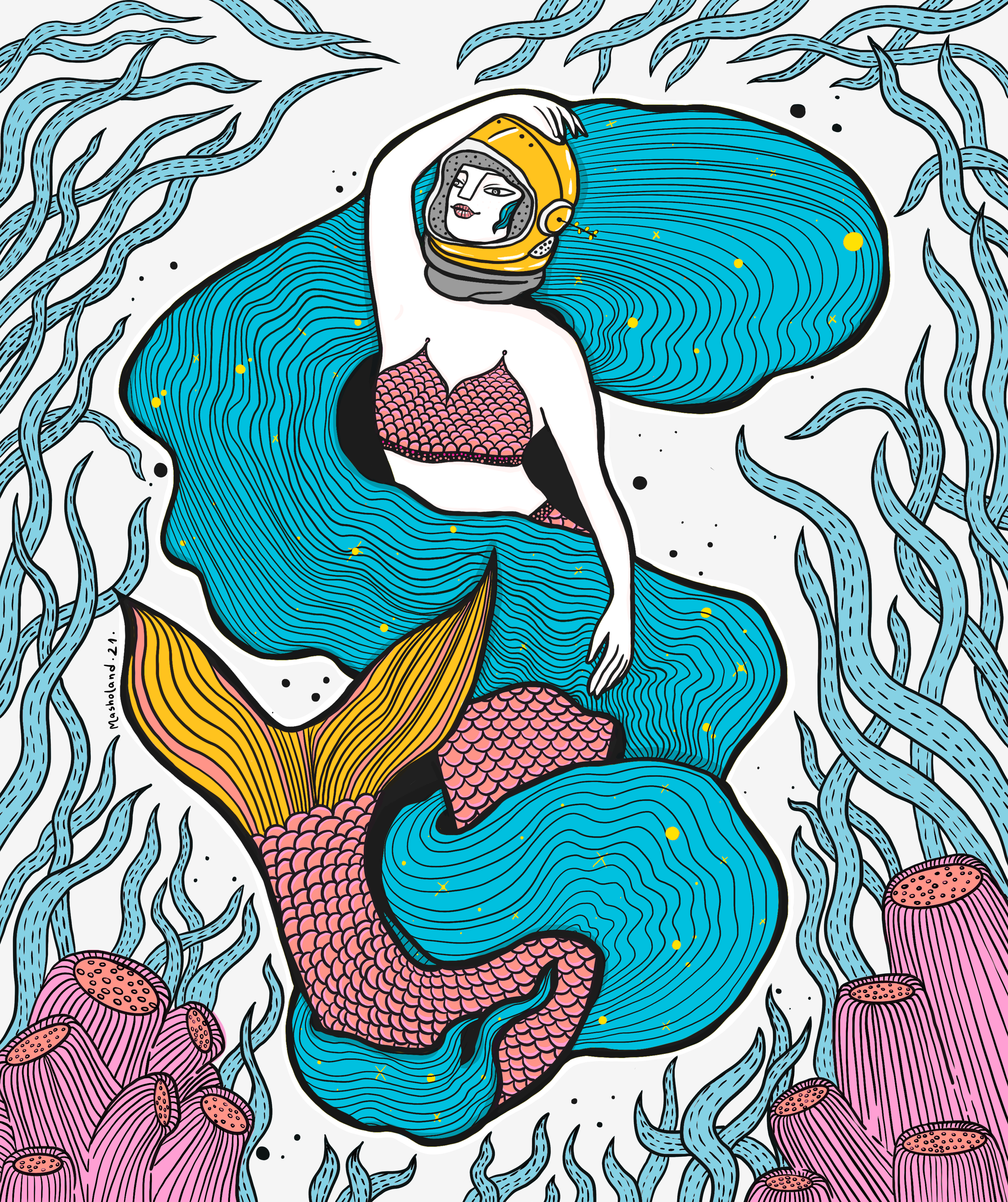 Cosmic Mermaid - Masholand illustration with cosmic themes and emotional textures