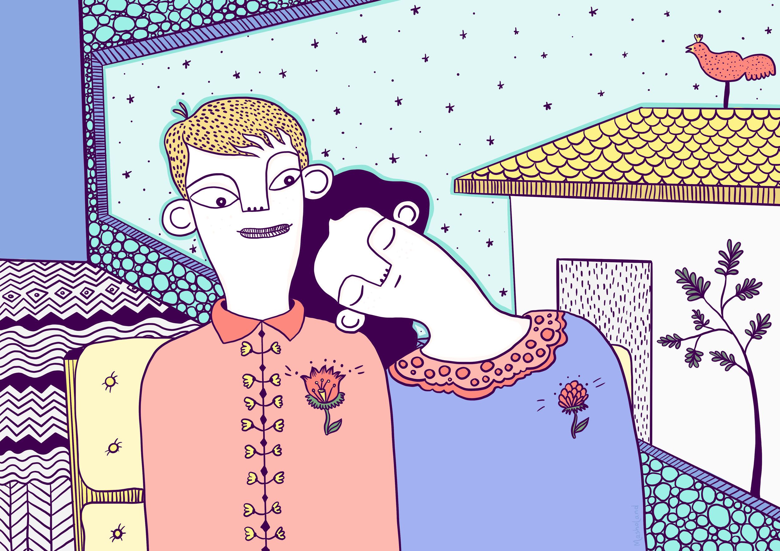 Masholand illustration with cosmic themes and emotional textures