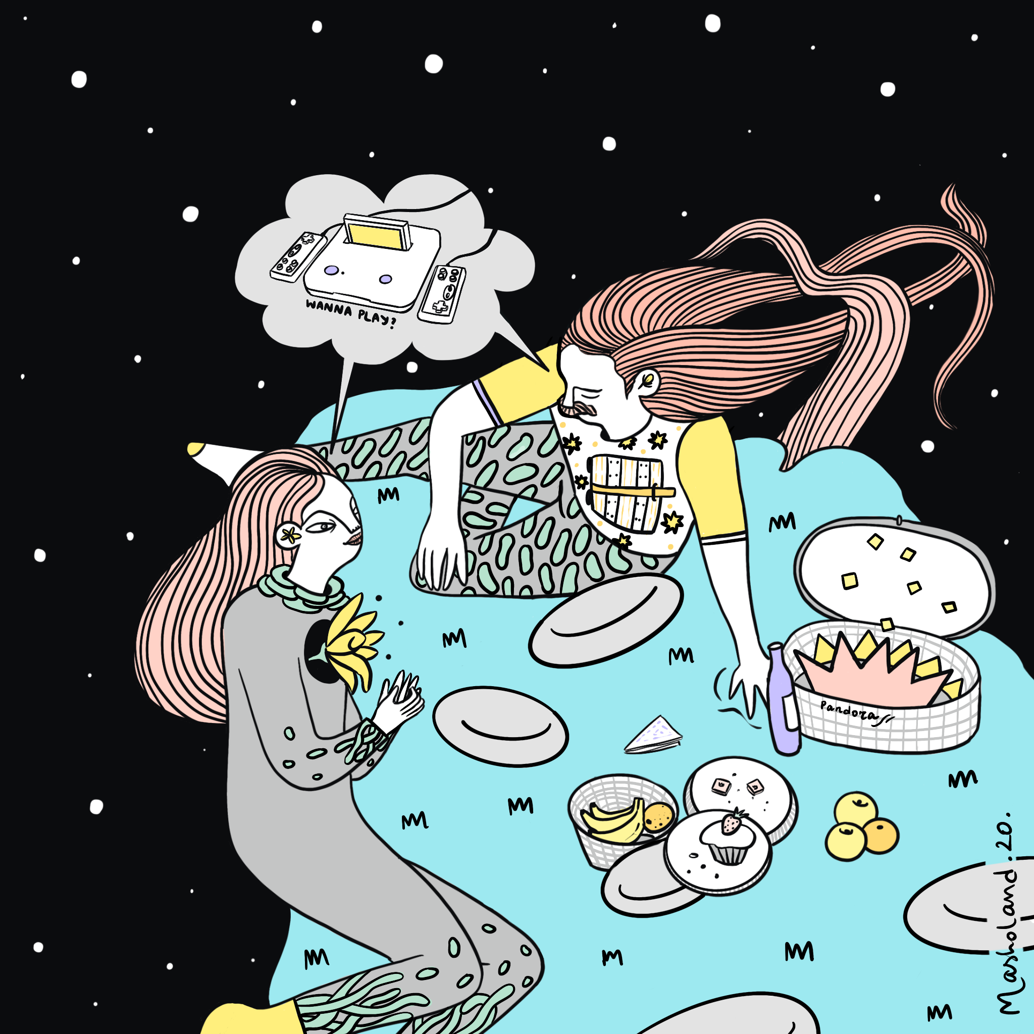 Cosmic Picnic - Surreal symbolic art by Masholand exploring memory and myth