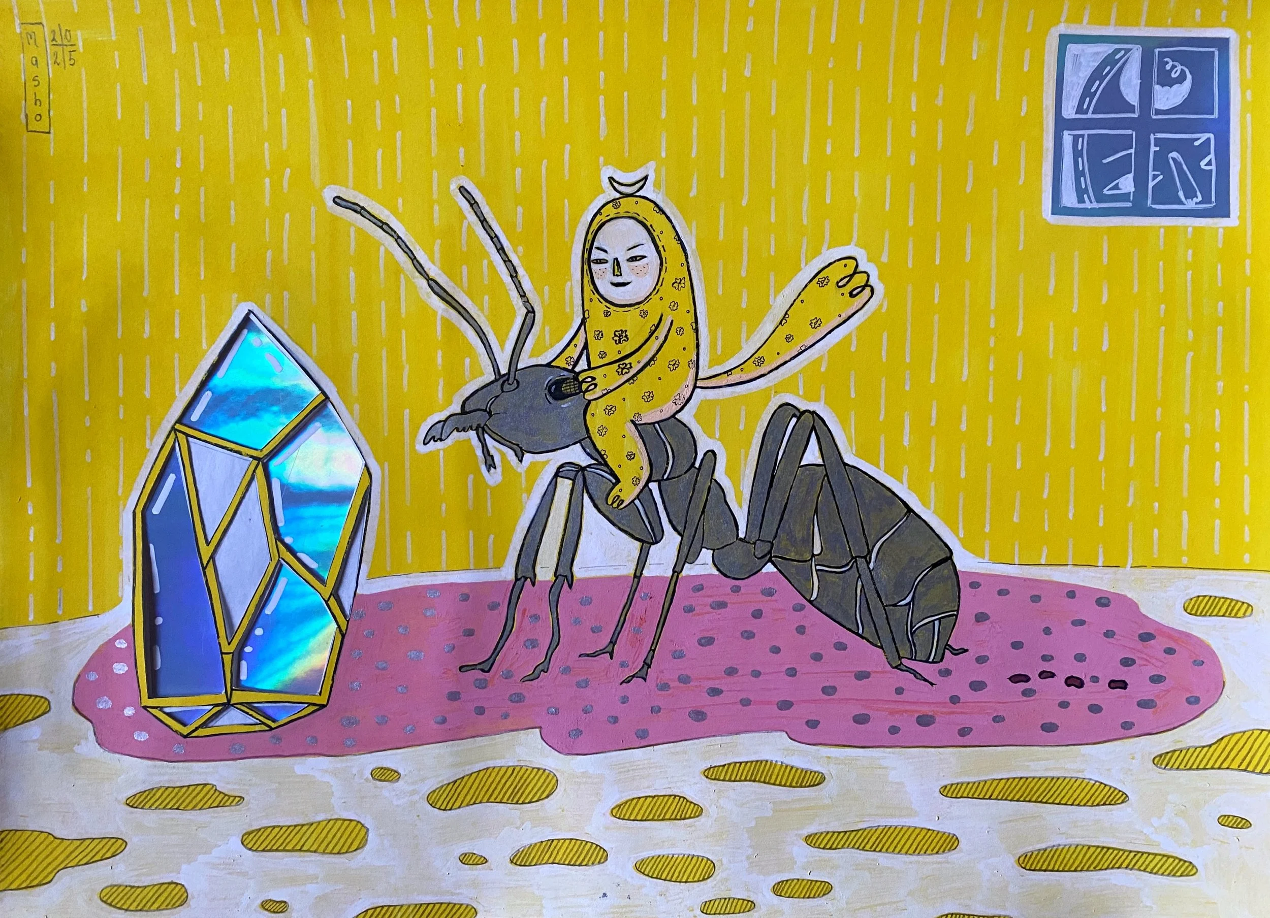 “The Burden and the Prize”
“ტვირთი და ჯილდო”
Materials: Mixed Media; Size: A3 (297 mm x 420 mm). This illustration was part of a group exhibition and reflects the observation of various types of people in society during the crisis.