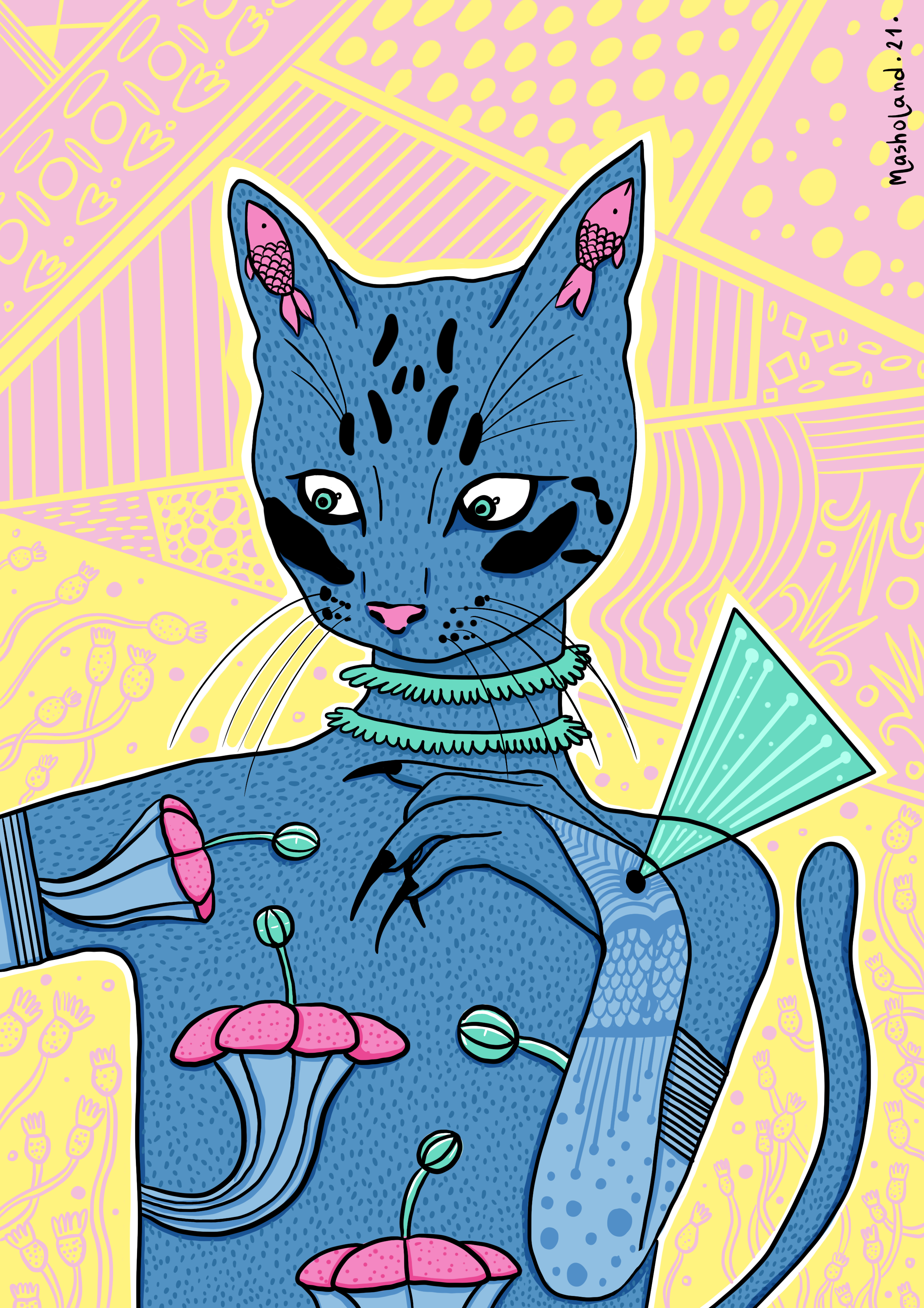Wild Cat - Masholand illustration with cosmic themes and emotional textures