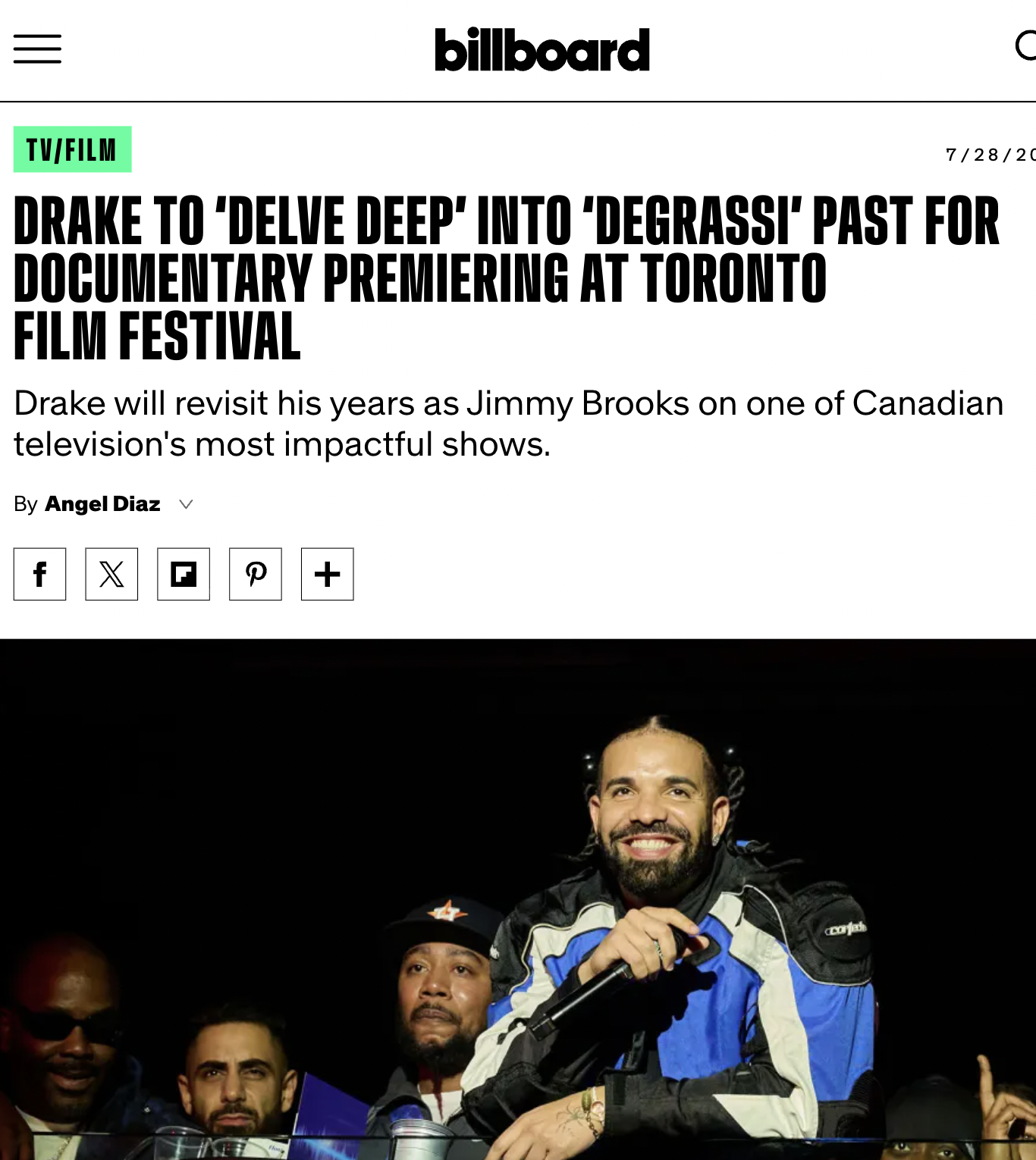 Billboard: Drake to Delve Deep into Degrassi Past For Documentary Premiering at Toronto Film Festival 