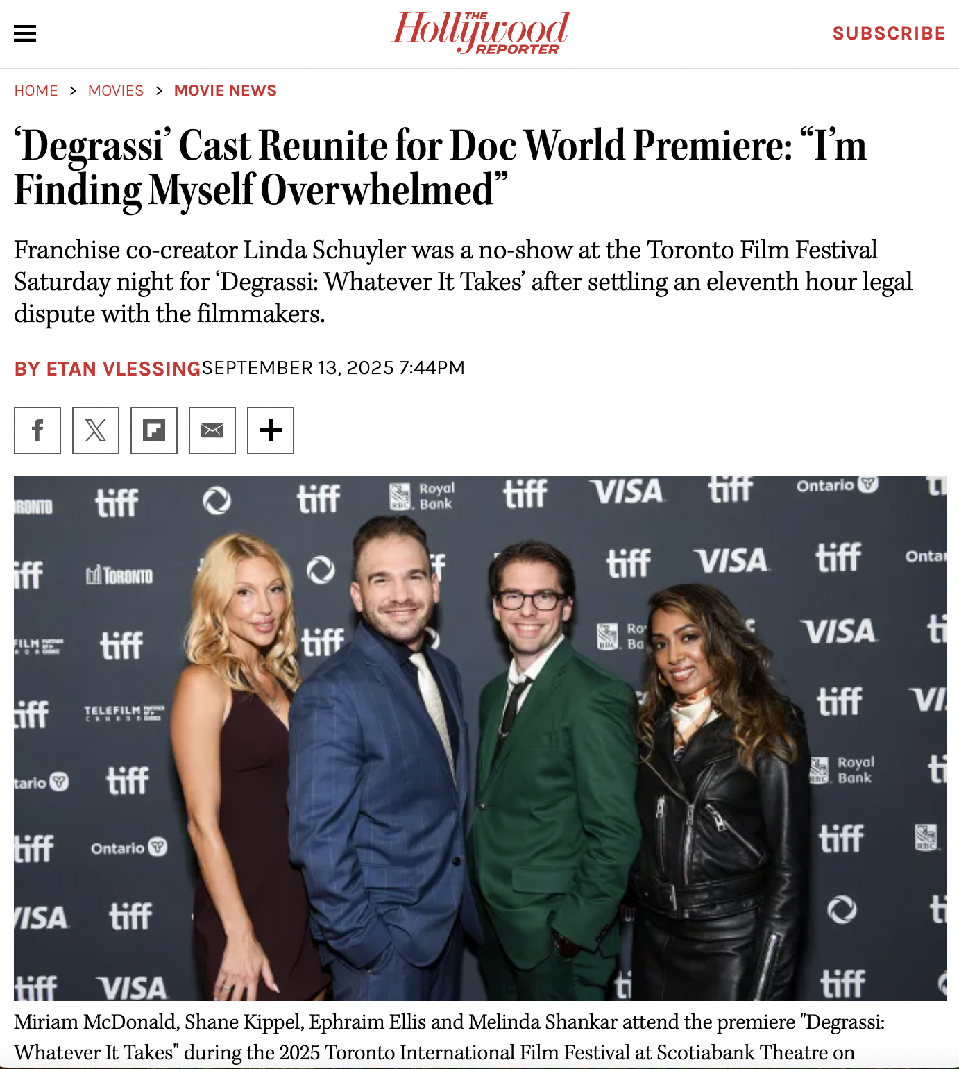 Hollywood Reporter: Degrassi Cast Reunite for World Premiere