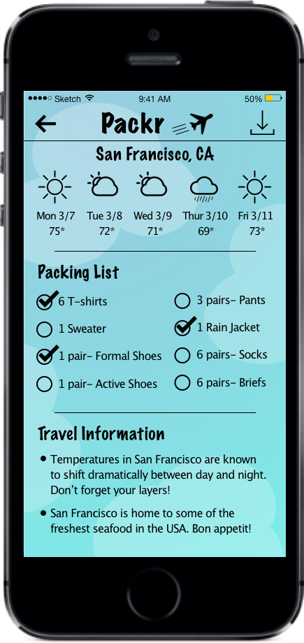 Packr: trips. made. easy.Original app conceptUser research and testingRapid prototyping
