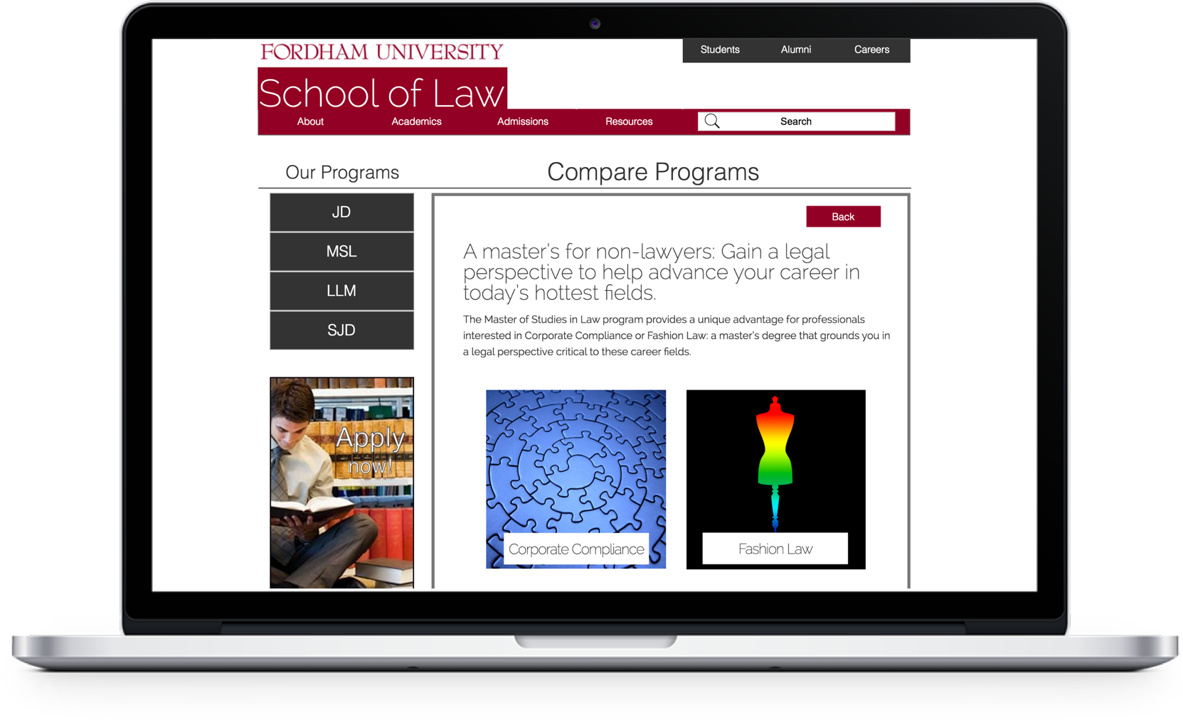 Fordham University Law School (Web)Information ArchitectureFeature additionUser research and testing