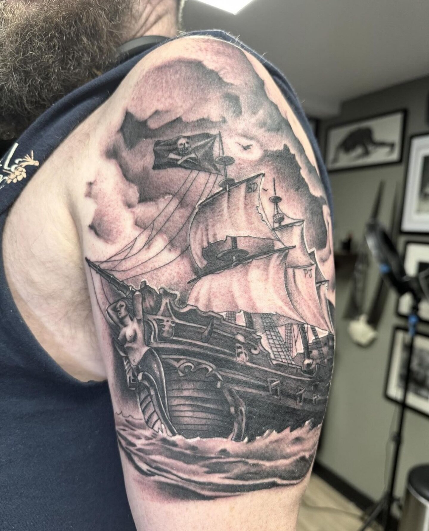 Pirate ship done by @vinniepernice_tattoo