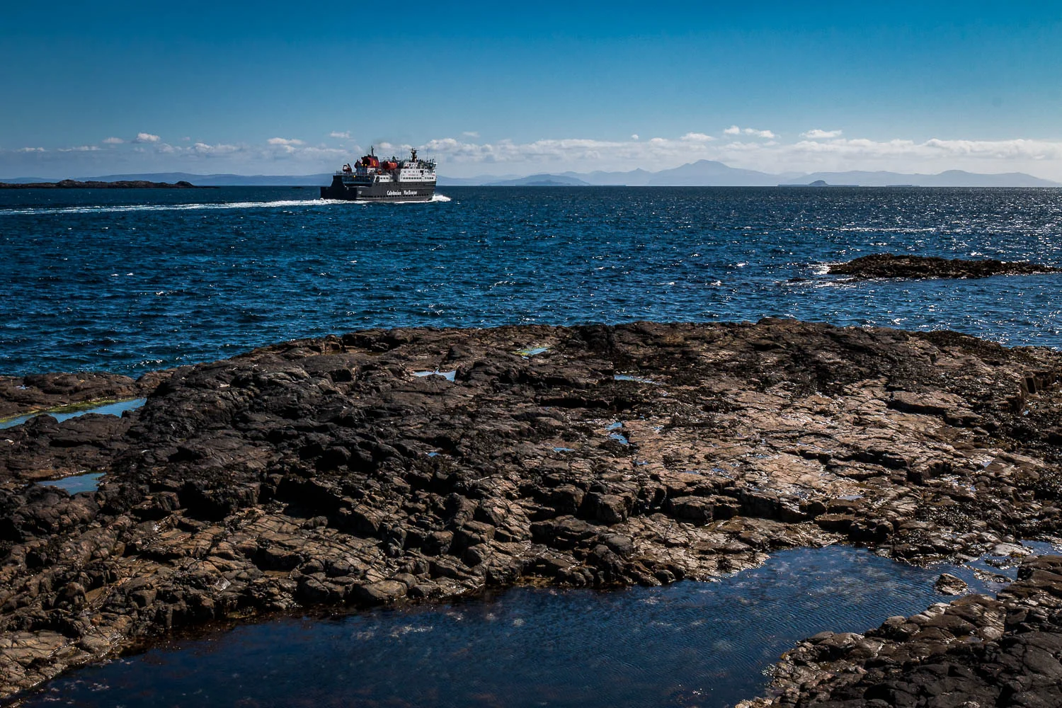 MV Clansman leaving Gott Bay with Ben More and the Dutchman's Cap on the horizon.