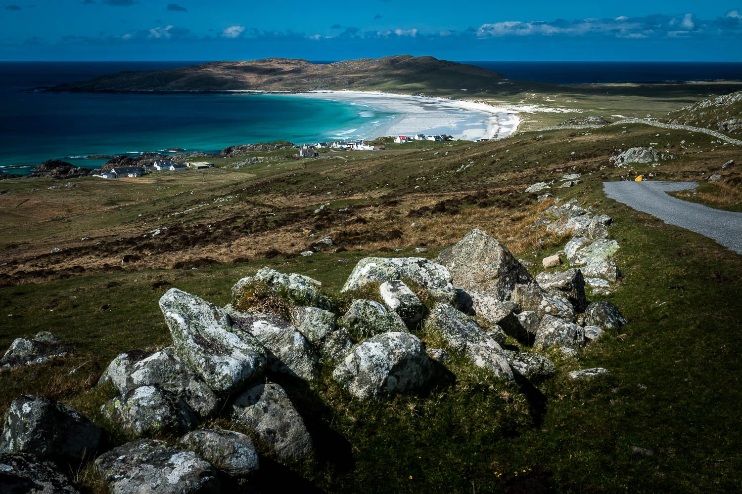 Balephuil Bay (Tràigh Bhi) and Ceann A' Mhara from the slopes of Ben Hynish.