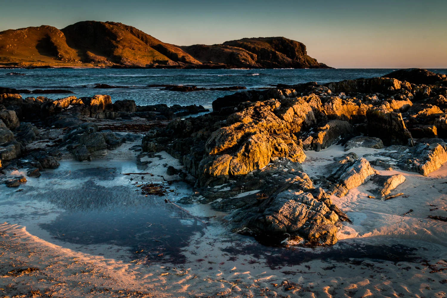 Sunset from the sands of Tràigh nan Gilean, looking at Ceann A' Mhara.