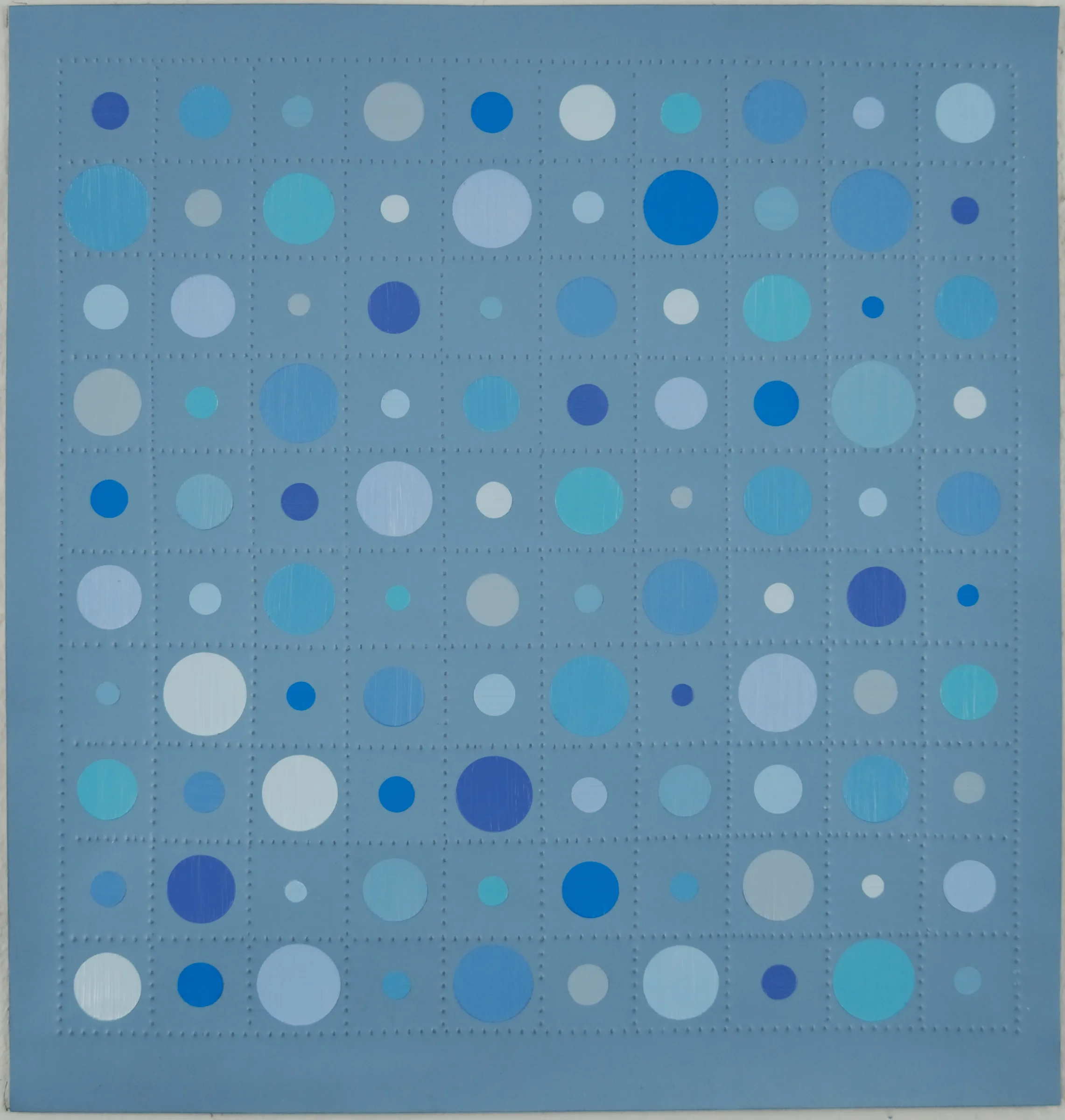    Base 10 (blue ground),   &nbsp;2006 braille paper with oil and acrylic   11.5 x 11 inches  