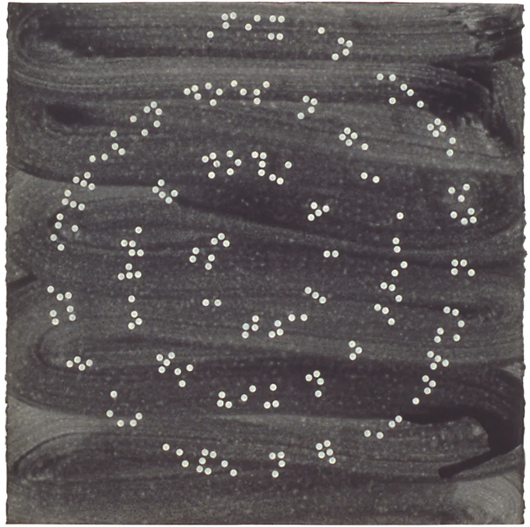   Fix an Image , 1997 acrylic, oil, &amp; powdered glass on paper 21 x 21 inches 