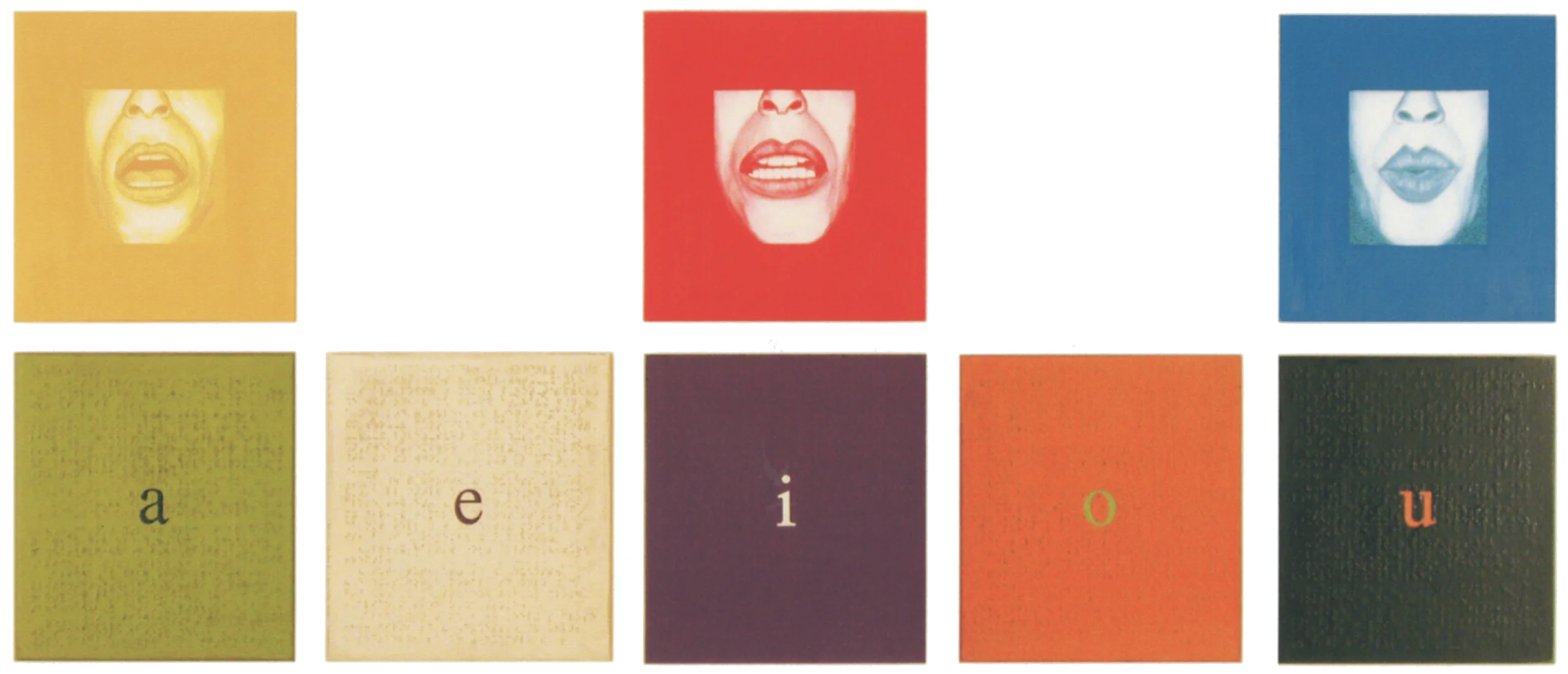 Part and Parcel (vowels) , 1994 braille paper & oil on panels 23 x 54 inches