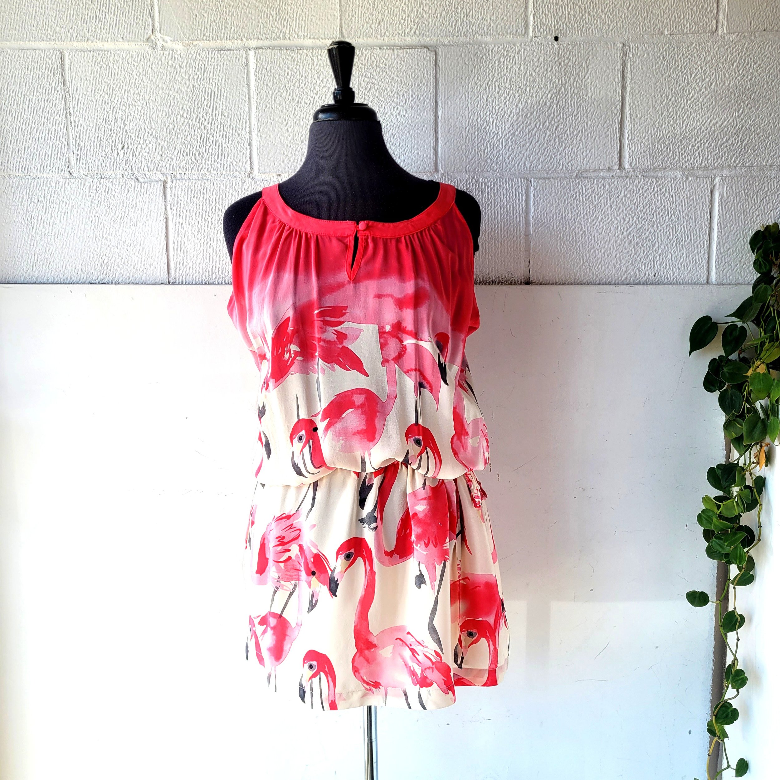 Silk Flamingo Dress, Size L