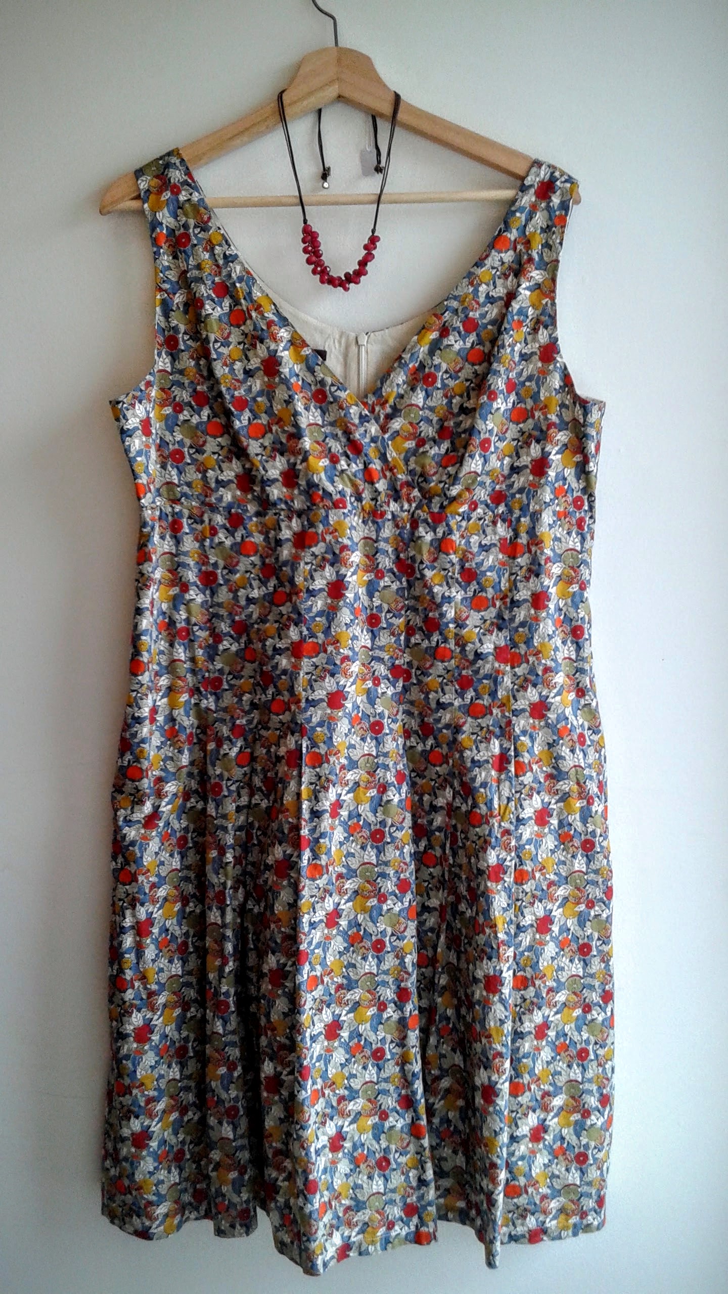 Liberty Art Fabrics dress; Size 14, $38; Fossil necklace, $38