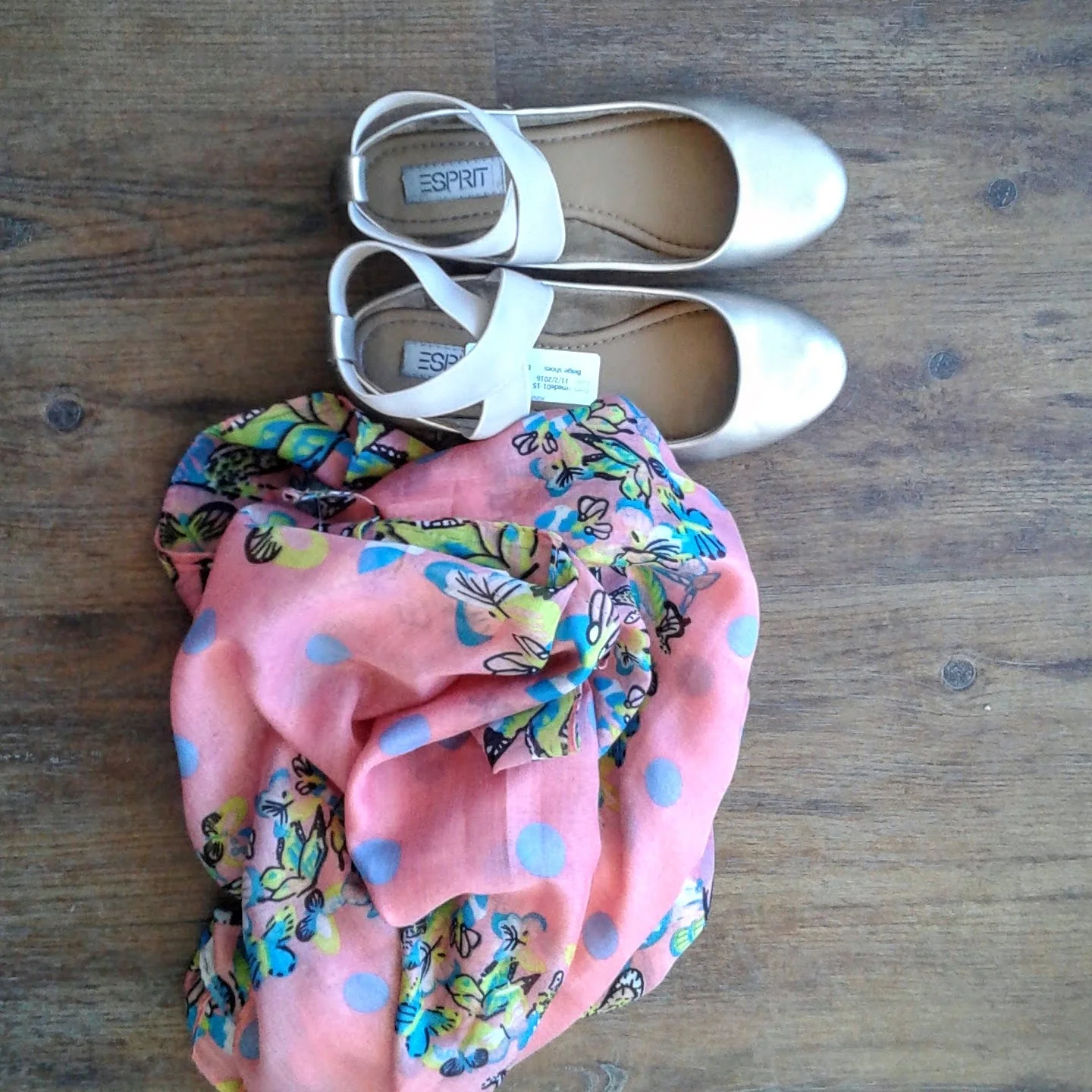 Esprit flats, S6.5, $24; Scarf $12