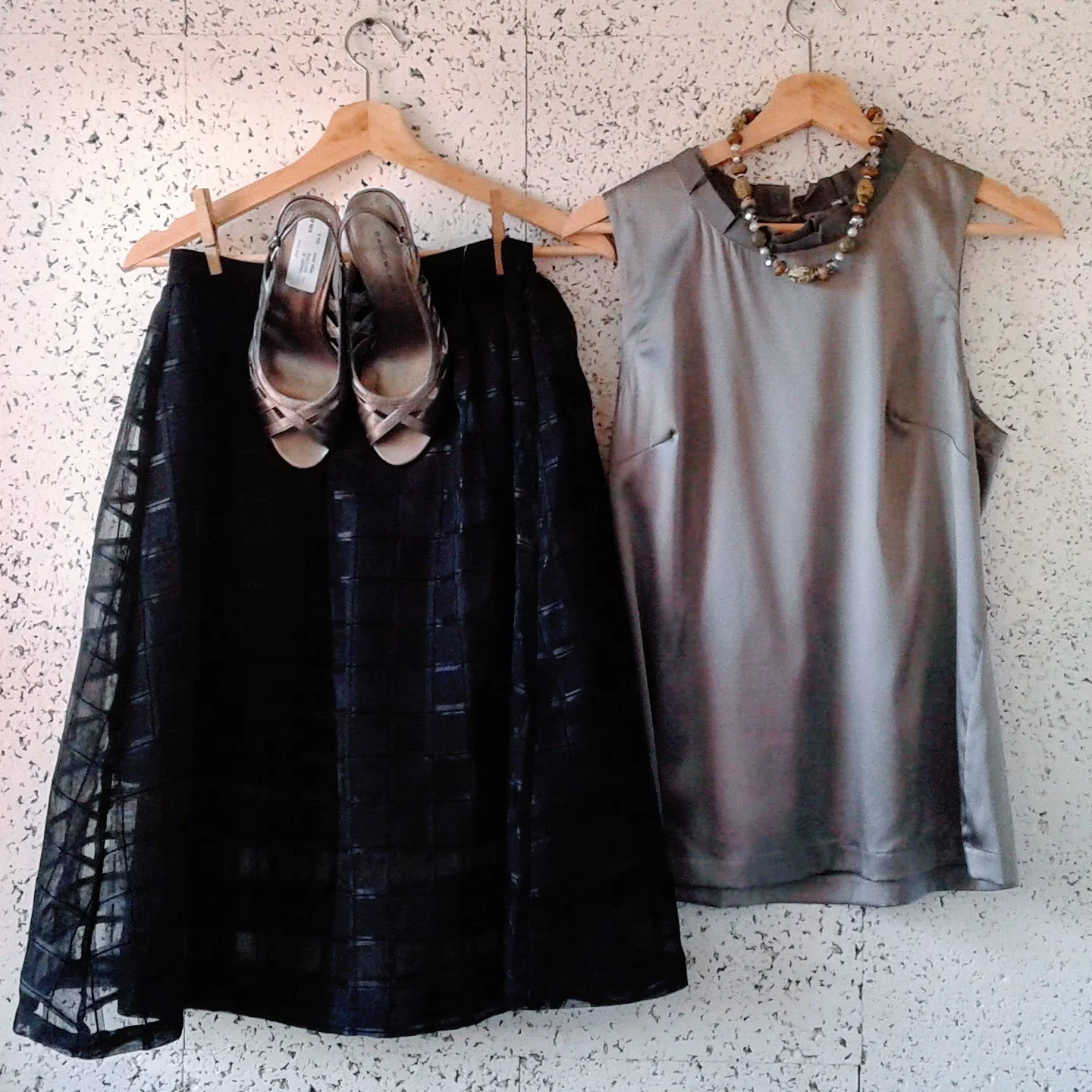 Lucy&Co skirt; Size S, $32. Ann Taylor top; Size M, $22; Bandolino shoes; S8, $28