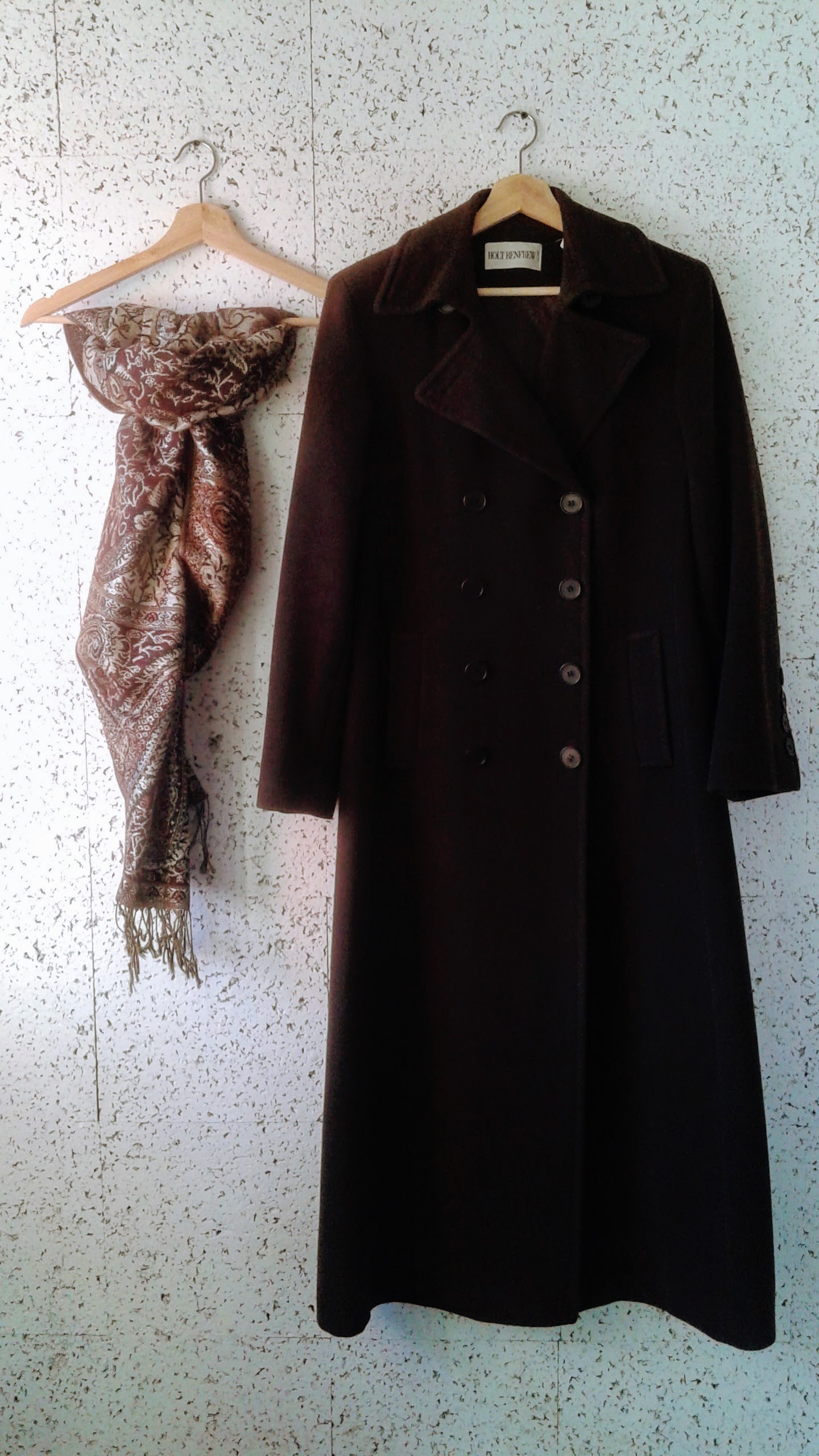 Holt Renfrew coat; Size 8, $110. Pashmina, $18