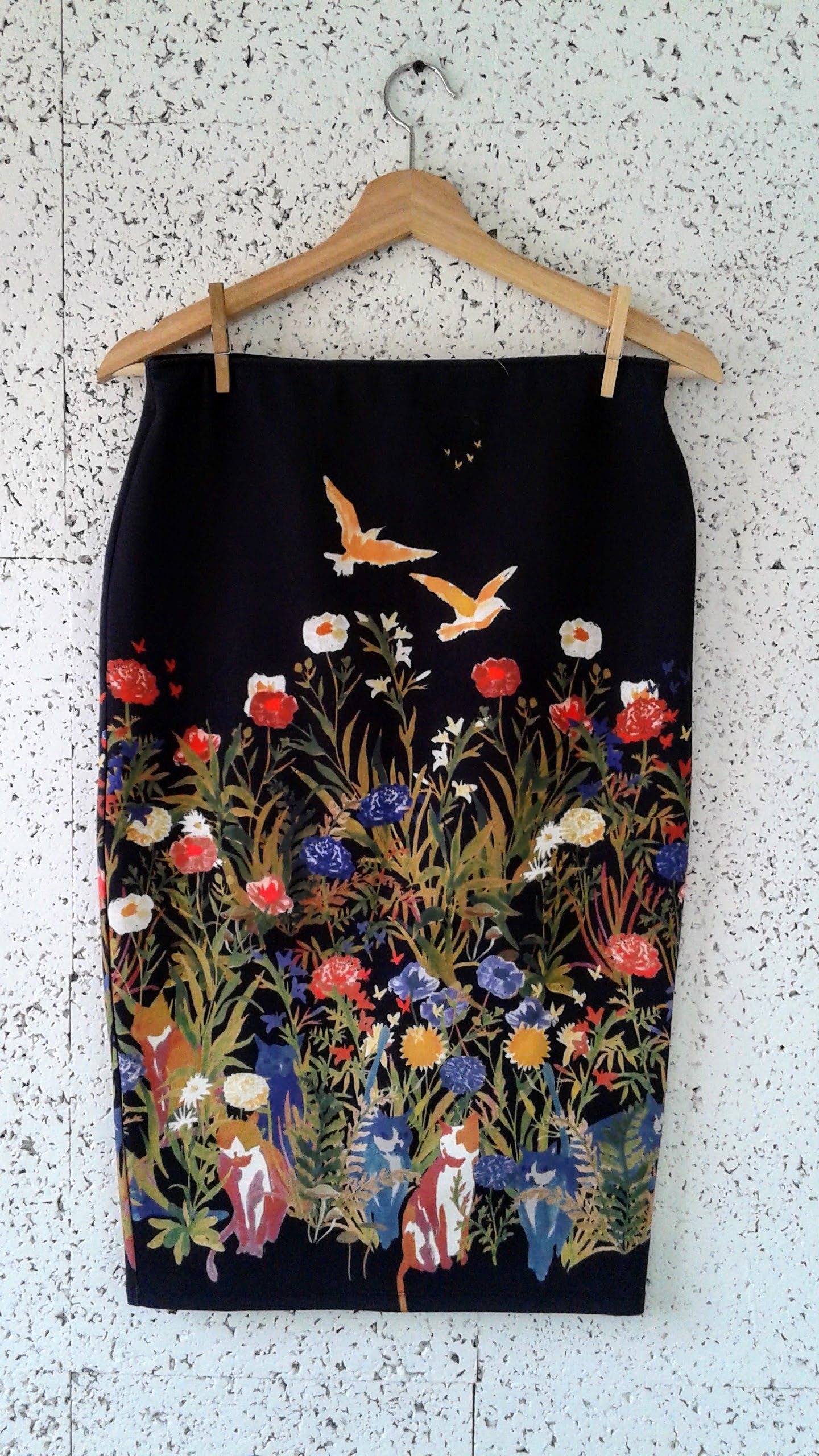 Birds, Flowers and Cats skirt; Size M, $24