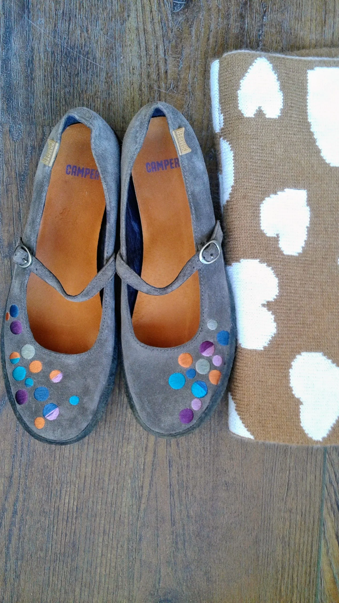 Camper shoes; S7, $40. J Crew scarf, $18