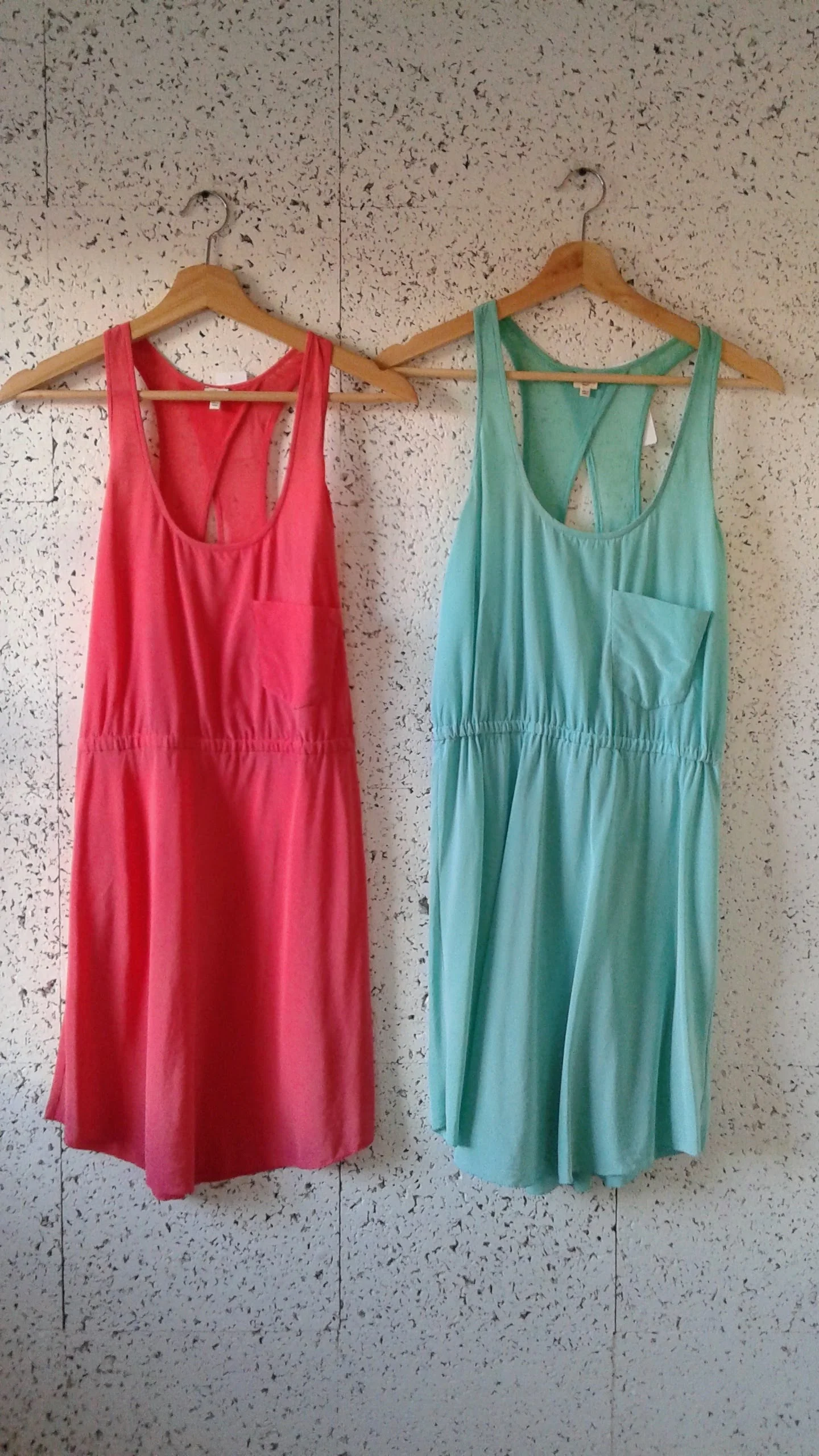 Coral Wilfred dress; Size XS, $40. Turquoise Wilfred Dress; Size S, $40