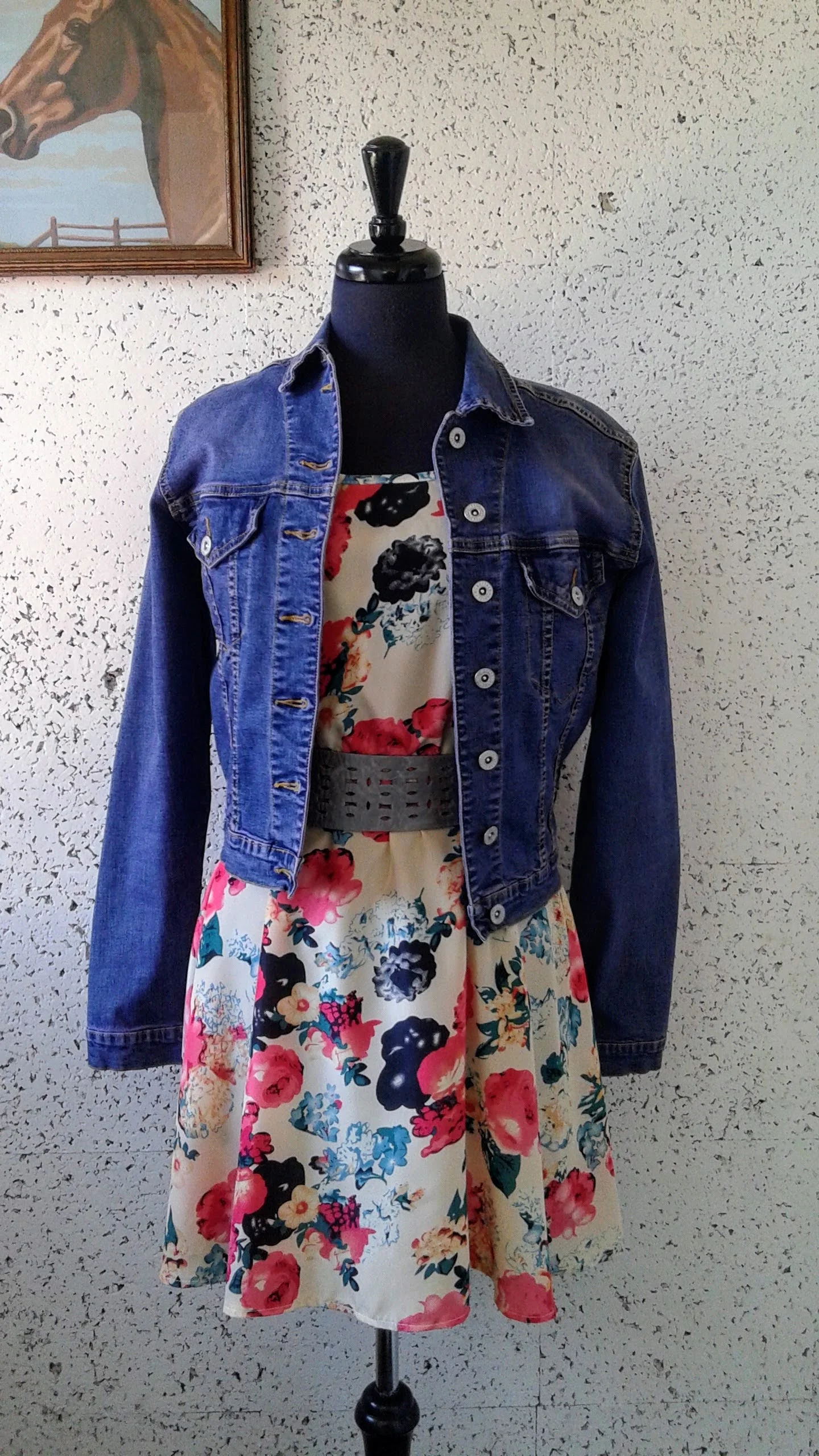 Buffalo denim jacket; Size S, $26. Lava Girl dress; Size M, $22; Ada belt, $40