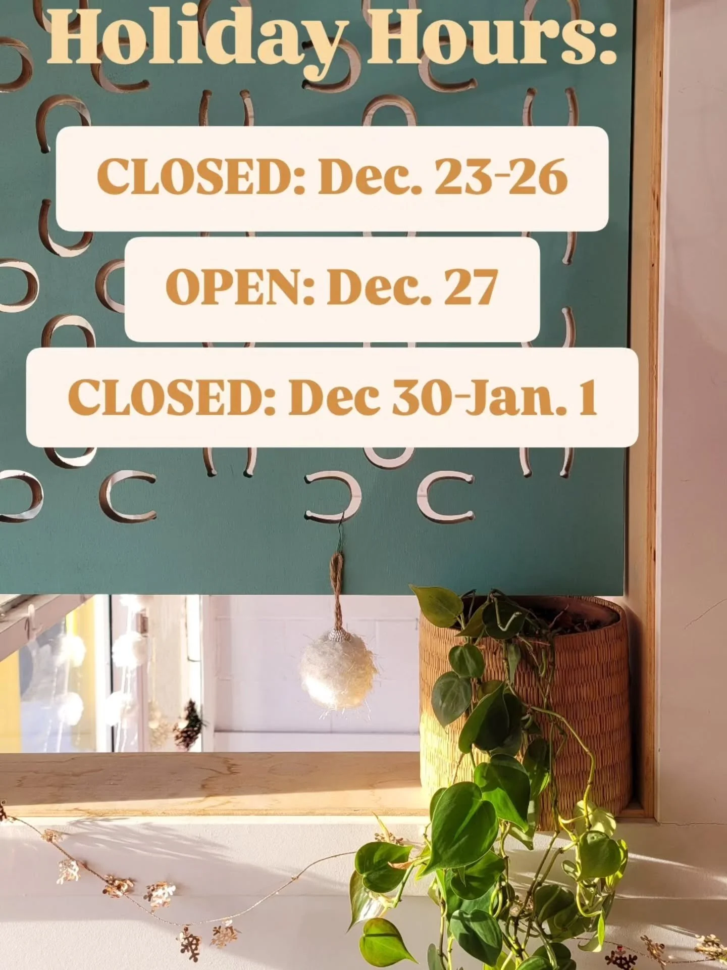 Friends, we will be taking a few days off!
Closed Dec. 23-26
Open Dec. 27 ✨️
Closed Dec. 30-Jan 1
See you soon! ~Yannick ❤️