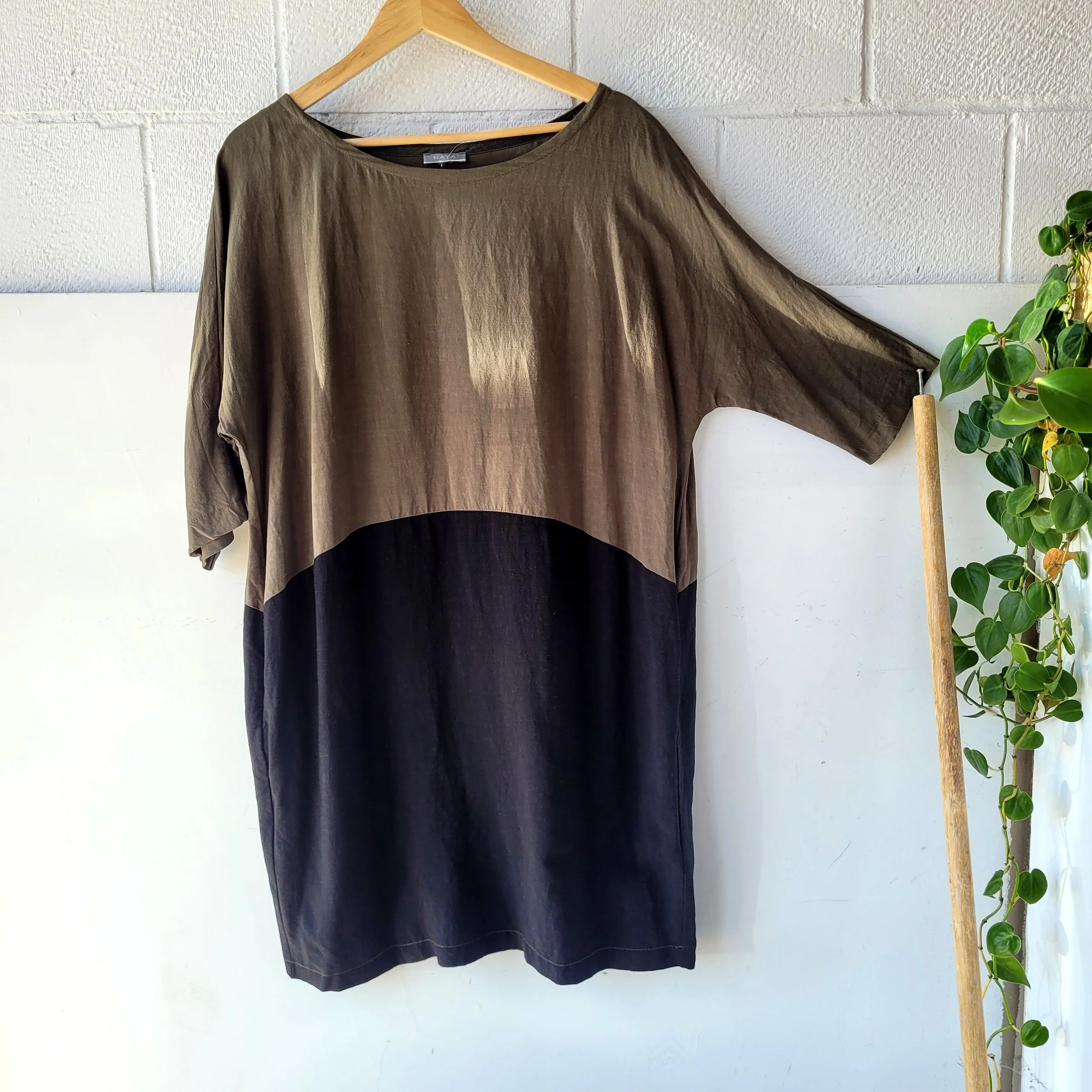 Linen Colourblock Dress, Size L
