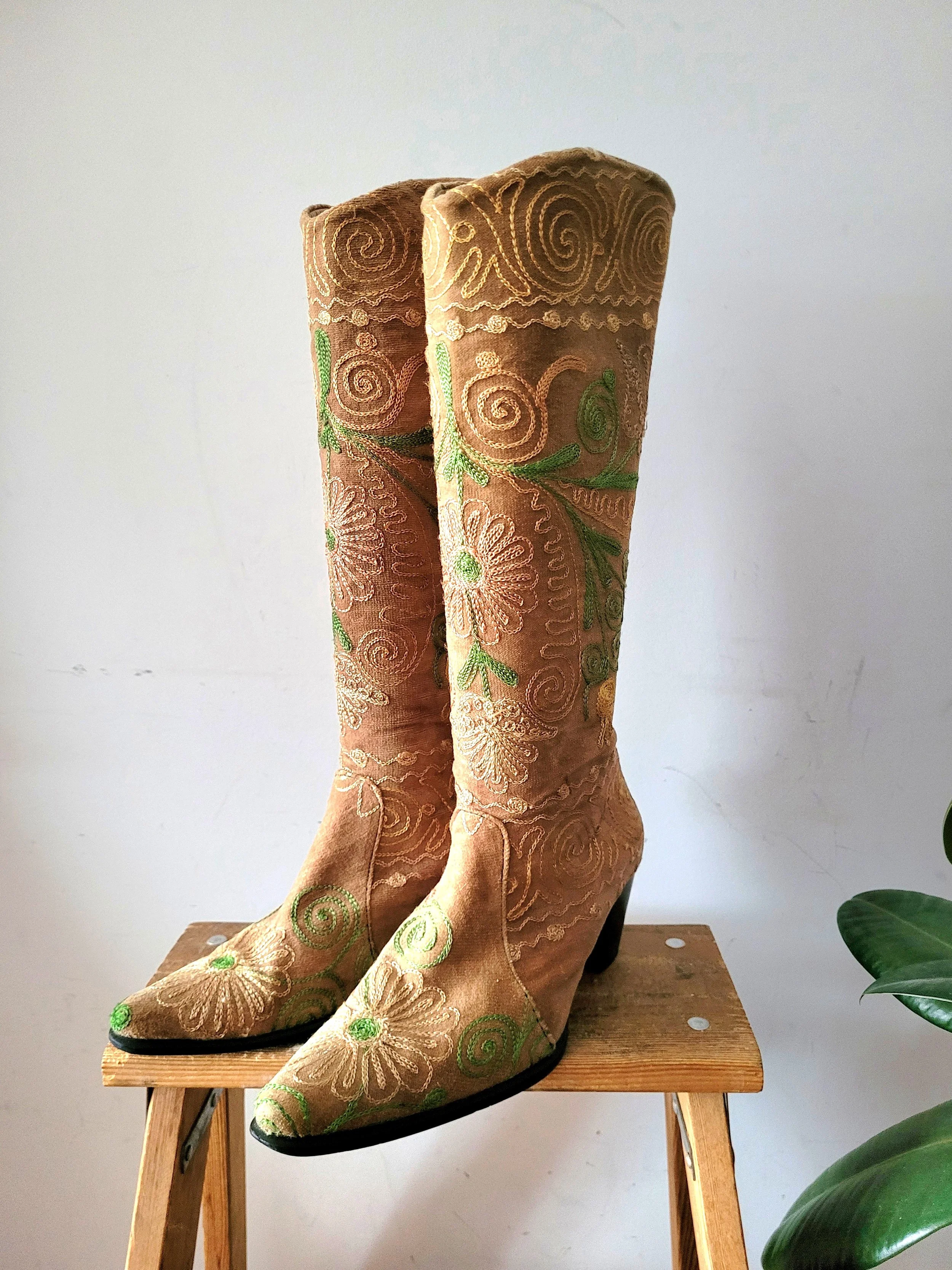 Embroidered Boots, Size 38