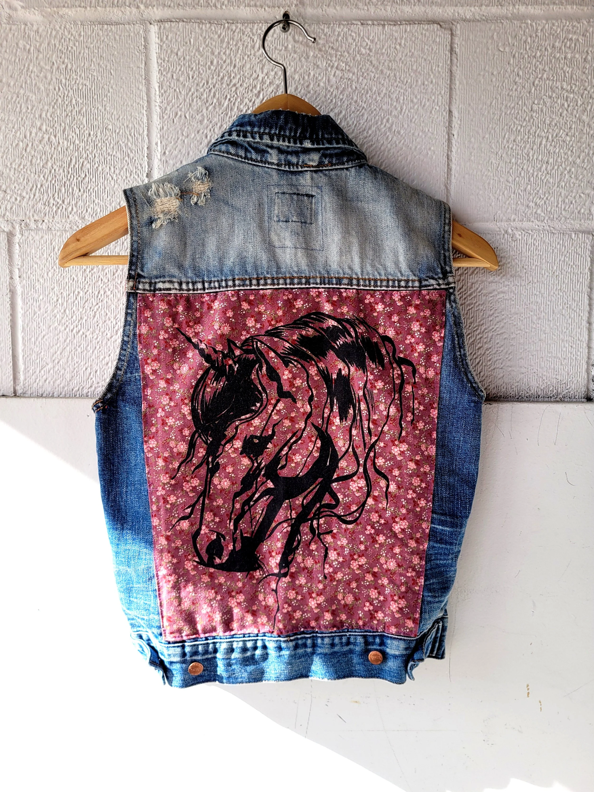 John Died Unicorn upcycled Vest, Size S