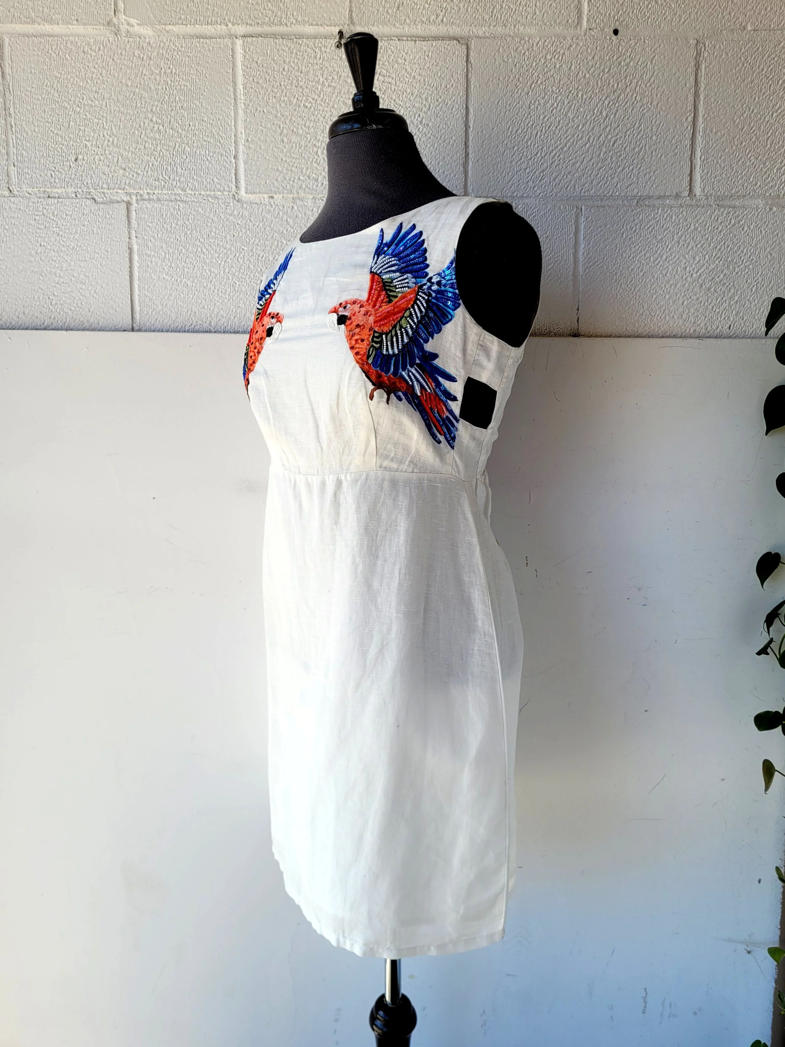 Linen Parrot Dress, Size S