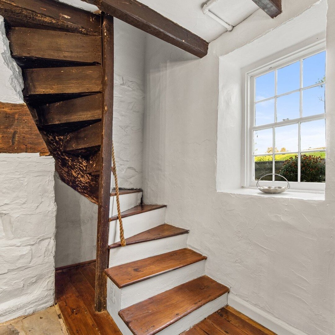 These winding stairs go all the way from the English basement to the 3rd floor charming bedroom. House also has regular stairs! Where can you find such a staircase? At my fabulous new listing in Leesburg! #oldhouse #oldstaircase #historichomes #18thc