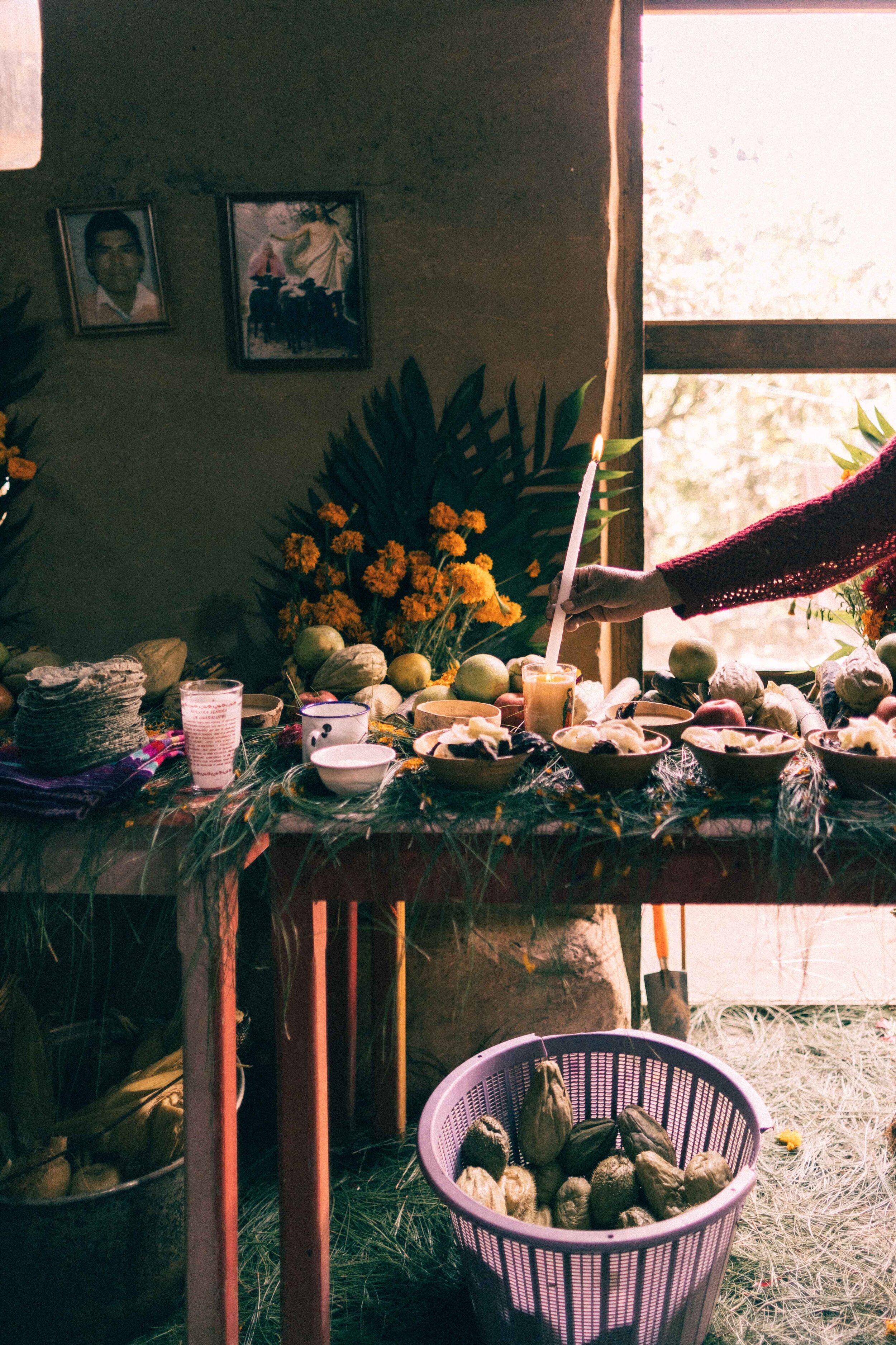 Jimena Peck Denver Editorial Documentary Photographer - Mexico Dia Muertos Table Preparations 