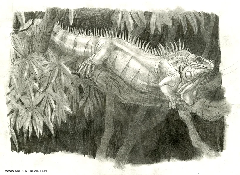 Iguana Perched in Leaves