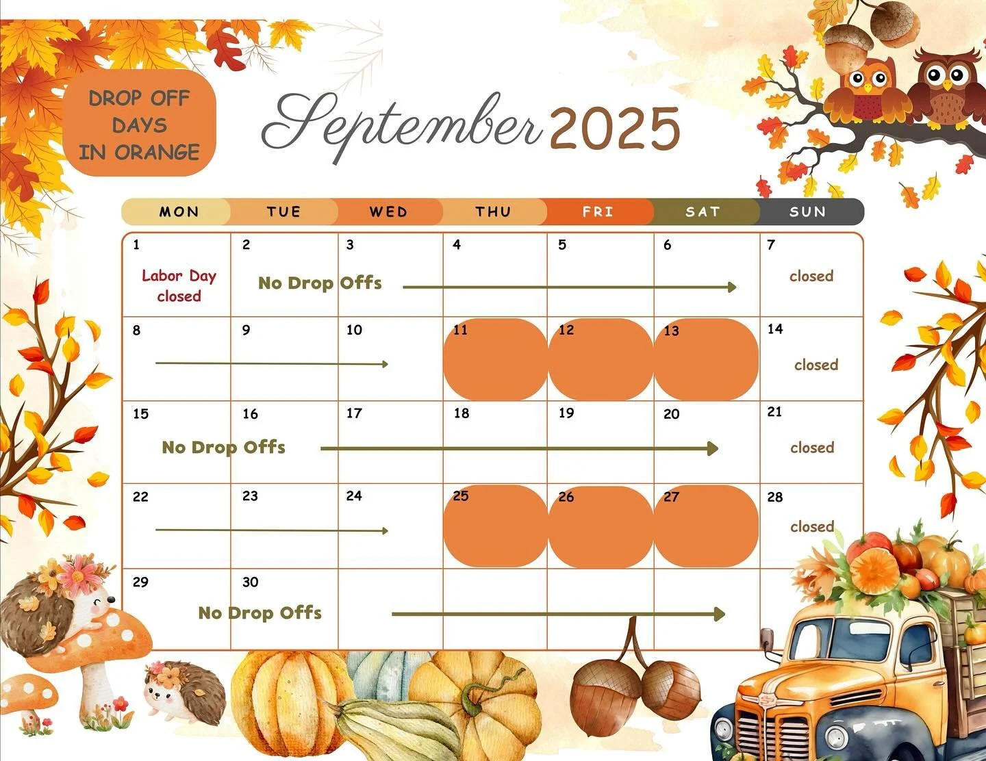 September drop off days are ORANGE!