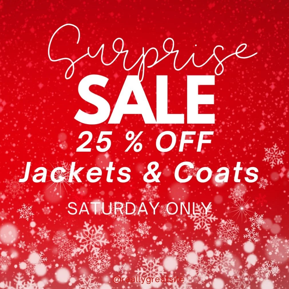 🎄 SATURDAY SURPRISE 🎄
25% OFF Jackets &amp; Coats! We have gotten so many great winter jackets in this past week! 

‼️It&rsquo;s our FINAL day accepting Drop Offs this year!