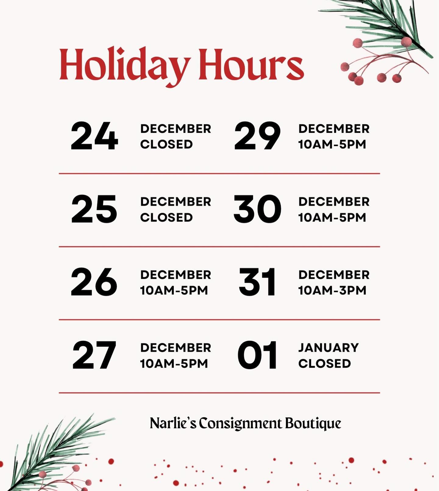 Holiday Hours!
