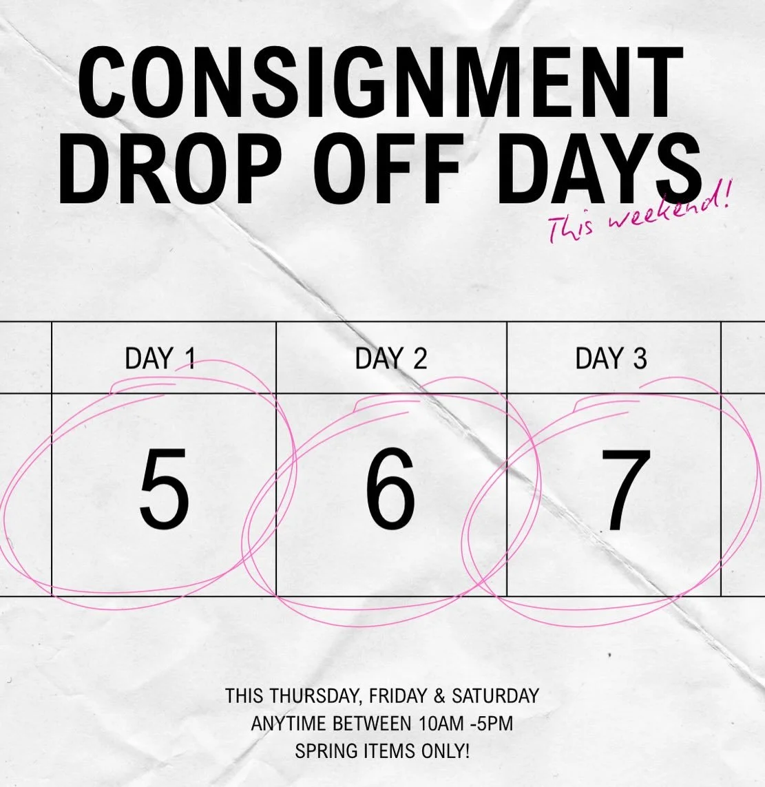 Start cleaning your closet out! Or get ready to drop off that bag that&rsquo;s already in the back of your car! This Thursday, Friday &amp; Saturday!