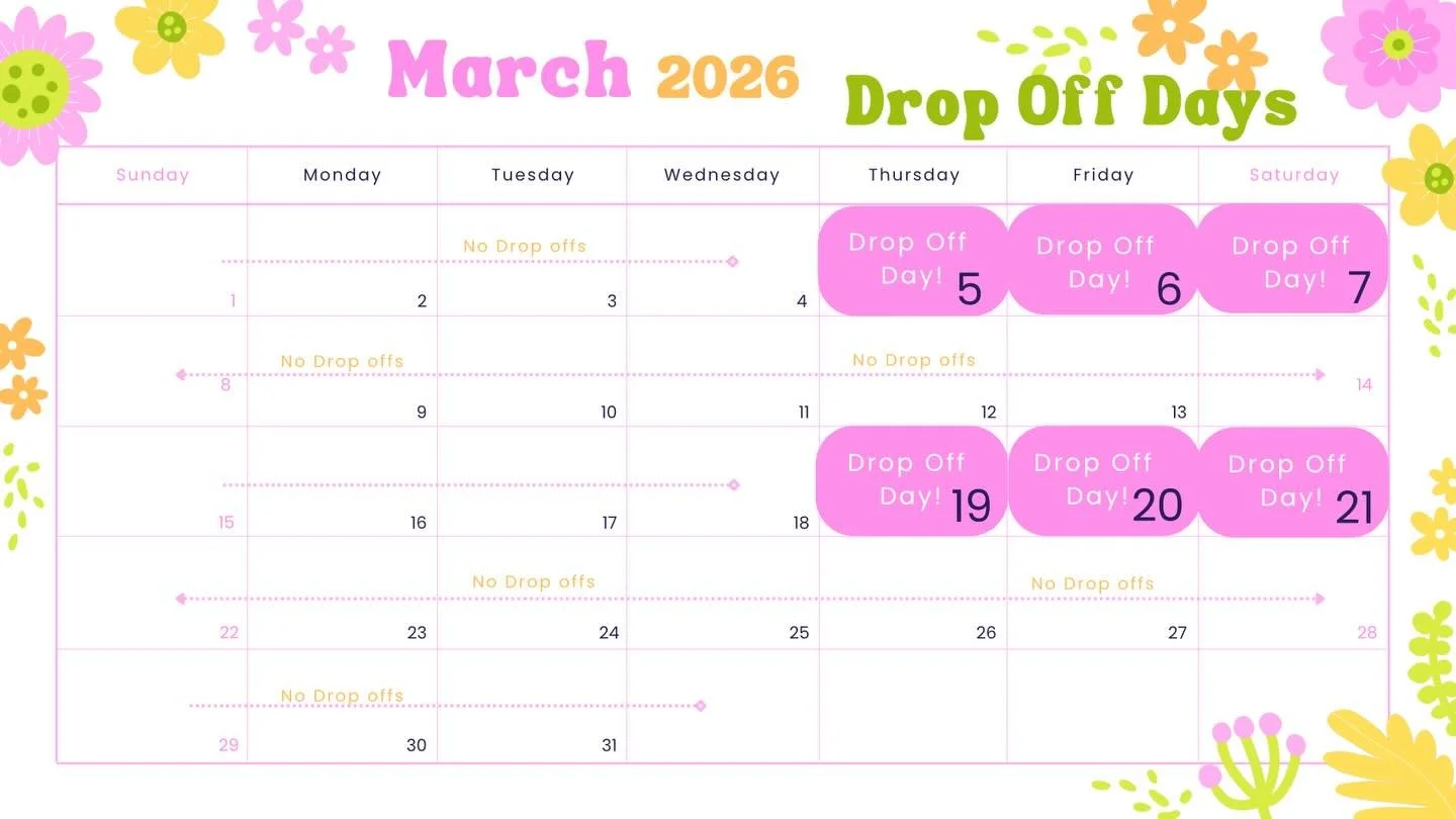 March DROP OFF calendar is here!! We are accepting items this weekend!! Spring &amp; Summer items!!