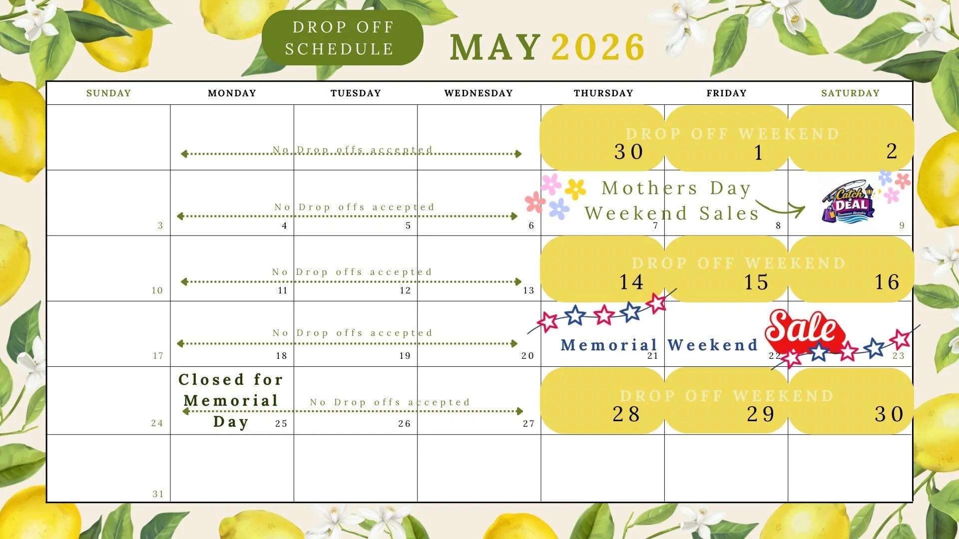 May DROP OFF calendar!! 🍋