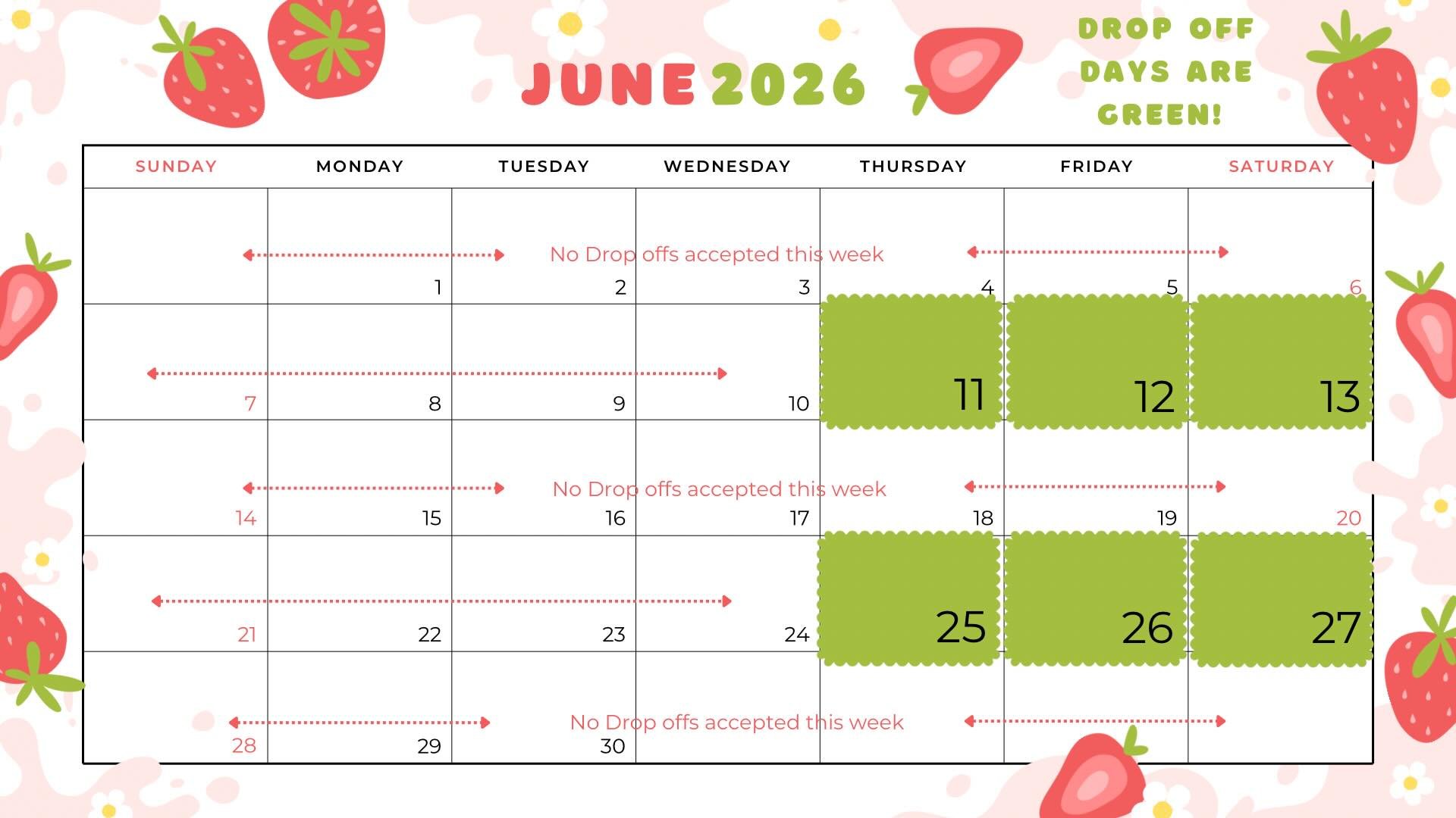 June drop off calendar!! 🍓