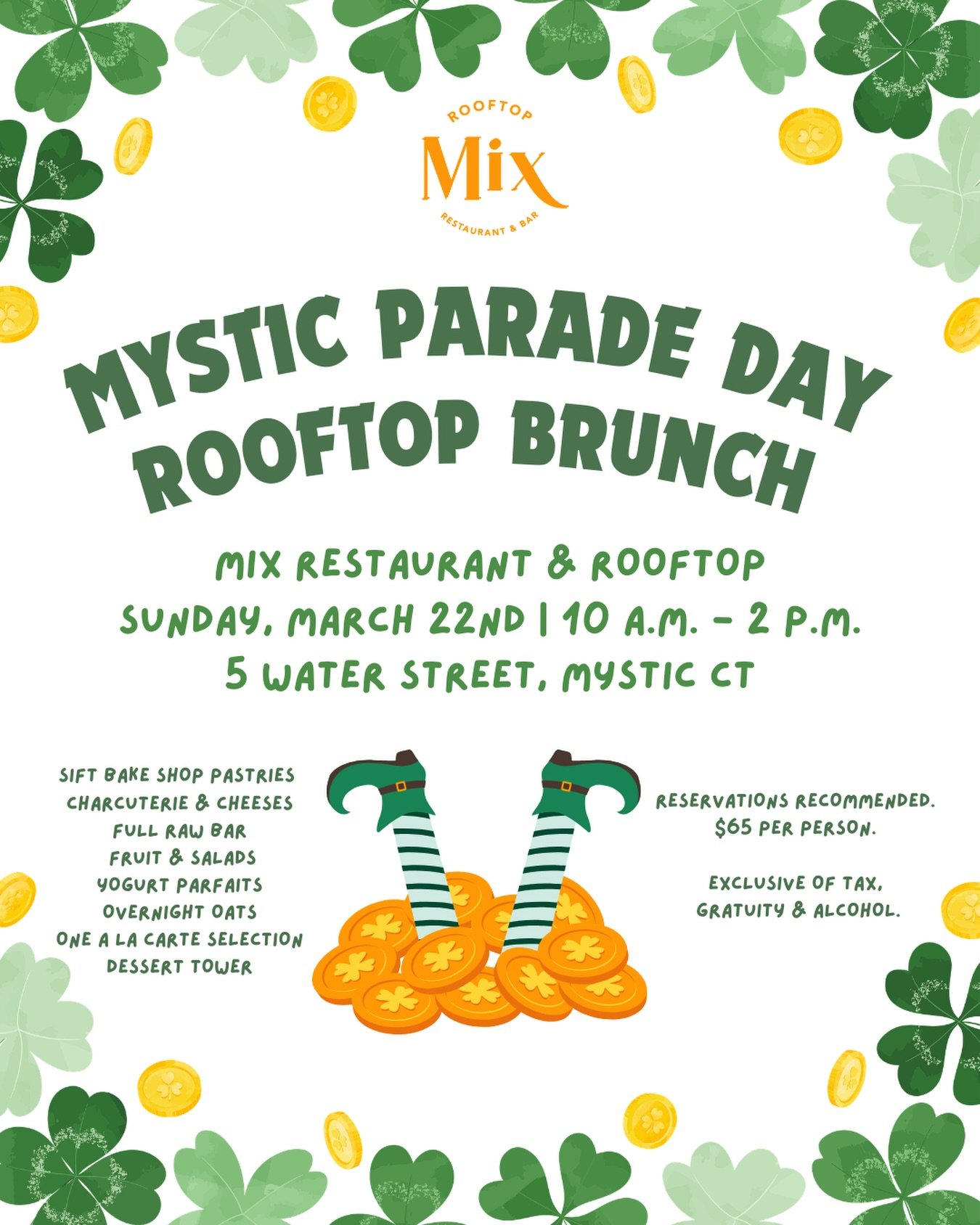 We&rsquo;re getting excited for St. Patrick&rsquo;s Day!☘

Join us for Rooftop Sunday Brunch on Mystic&rsquo;s Parade Day, Sunday, March 22nd from 10 a.m. - 2 p.m. on the Mix Rooftop. 

Brunch includes Sift pastries, full raw bar, charcuterie &amp; c